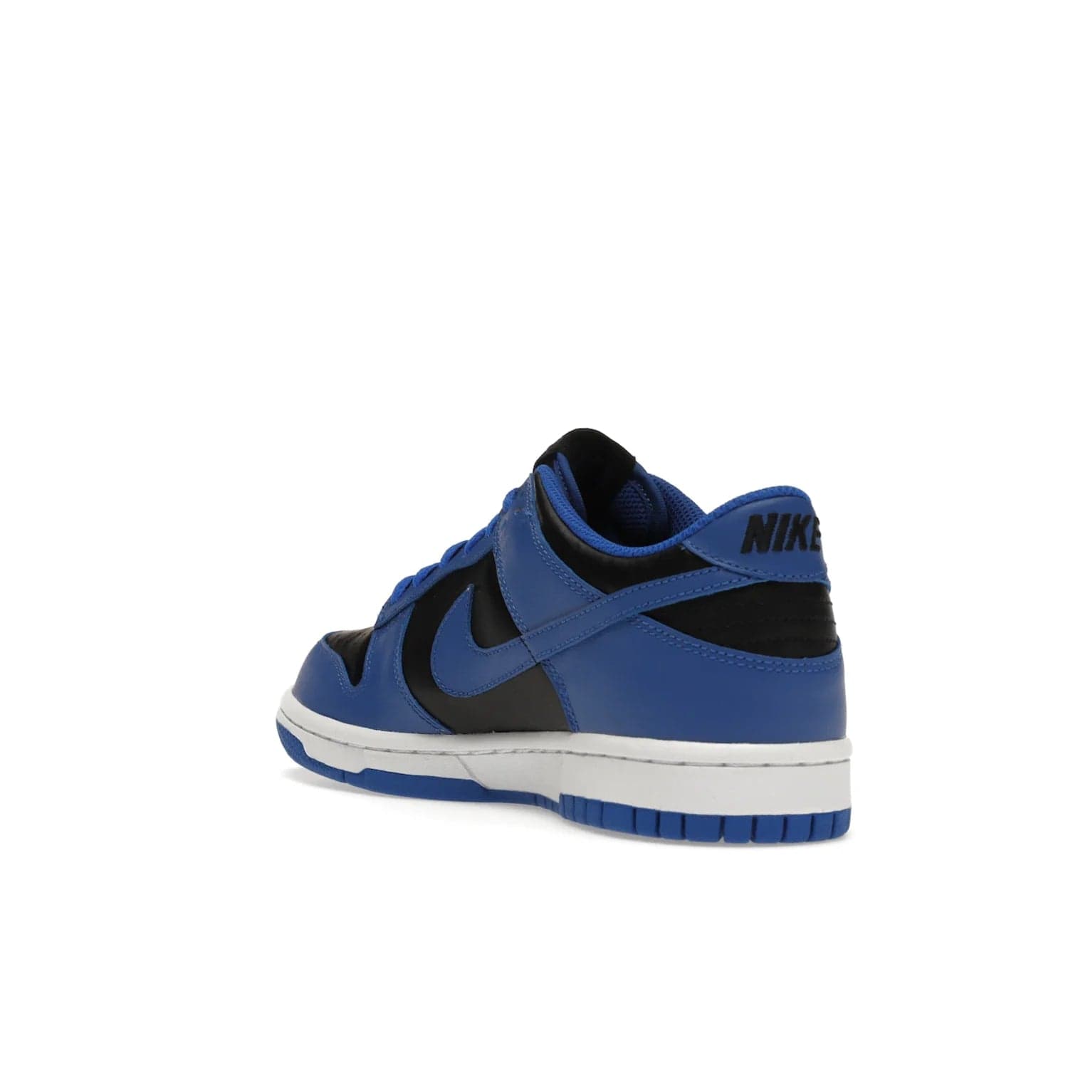 Nike Dunk Low Retro Hyper Cobalt (GS) - Image 25 - Only at www.BallersClubKickz.com - The Nike Dunk Low Retro Hyper Cobalt GS: black leather upper with vibrant Hyper Cobalt overlays, padded nylon tongue & mesh collar, white midsole & Hyper Cobalt outsole. Released on 18th Feb 2021, $85.