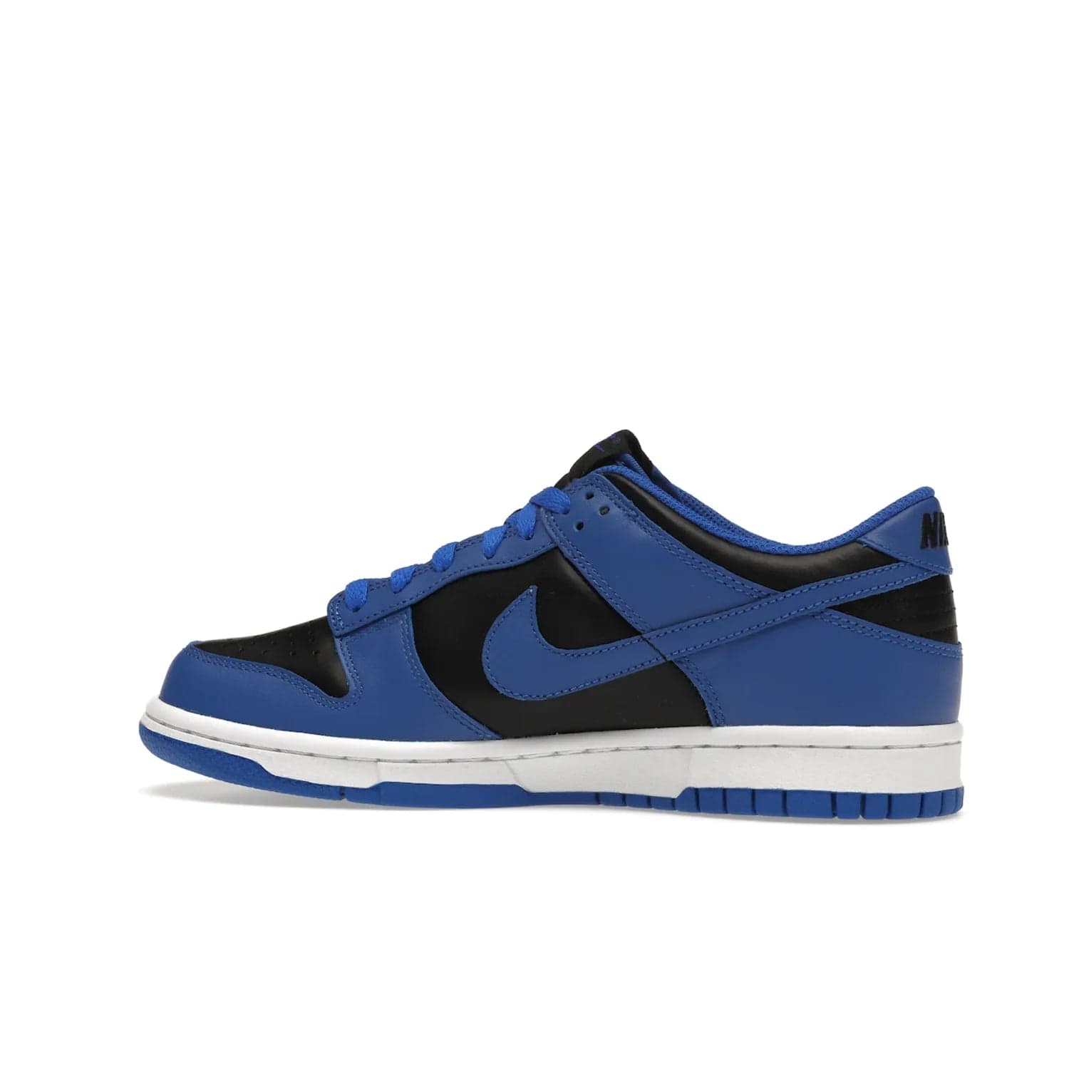 Nike Dunk Low Retro Hyper Cobalt (GS) - Image 21 - Only at www.BallersClubKickz.com - The Nike Dunk Low Retro Hyper Cobalt GS: black leather upper with vibrant Hyper Cobalt overlays, padded nylon tongue & mesh collar, white midsole & Hyper Cobalt outsole. Released on 18th Feb 2021, $85.