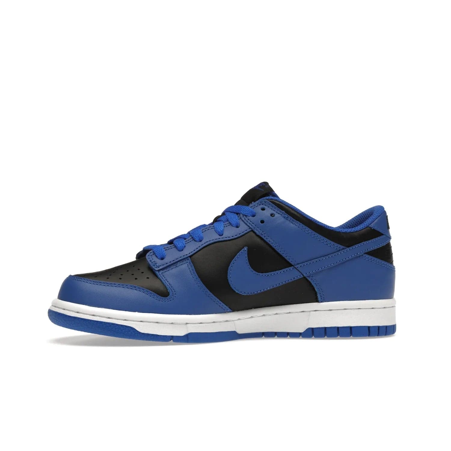 Nike Dunk Low Retro Hyper Cobalt (GS) - Image 18 - Only at www.BallersClubKickz.com - The Nike Dunk Low Retro Hyper Cobalt GS: black leather upper with vibrant Hyper Cobalt overlays, padded nylon tongue & mesh collar, white midsole & Hyper Cobalt outsole. Released on 18th Feb 2021, $85.