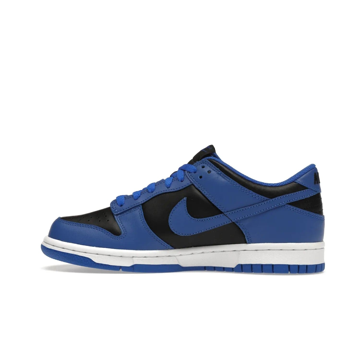 Nike Dunk Low Retro Hyper Cobalt (GS) - Image 20 - Only at www.BallersClubKickz.com - The Nike Dunk Low Retro Hyper Cobalt GS: black leather upper with vibrant Hyper Cobalt overlays, padded nylon tongue & mesh collar, white midsole & Hyper Cobalt outsole. Released on 18th Feb 2021, $85.