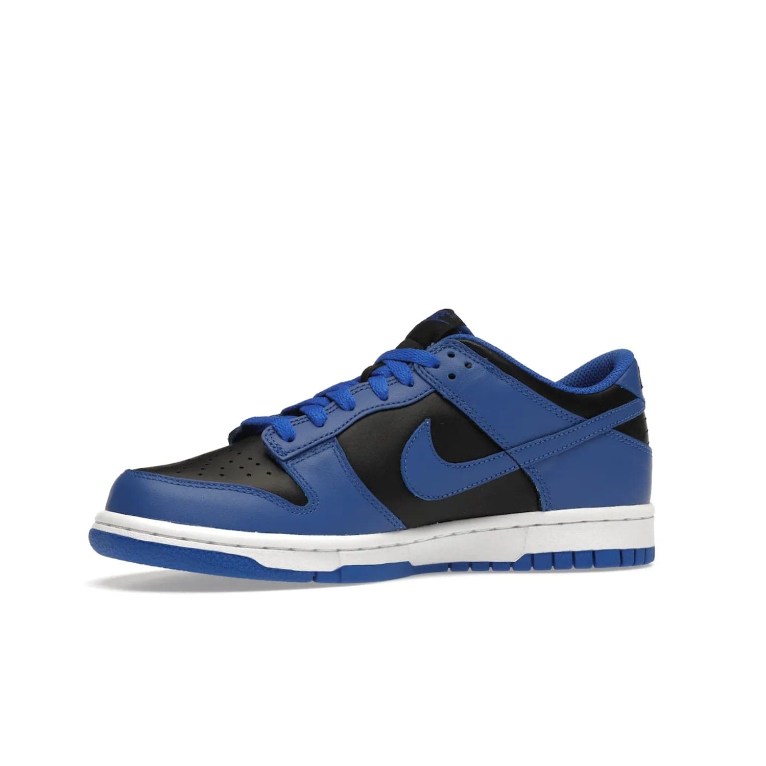 Nike Dunk Low Retro Hyper Cobalt (GS) - Image 17 - Only at www.BallersClubKickz.com - The Nike Dunk Low Retro Hyper Cobalt GS: black leather upper with vibrant Hyper Cobalt overlays, padded nylon tongue & mesh collar, white midsole & Hyper Cobalt outsole. Released on 18th Feb 2021, $85.