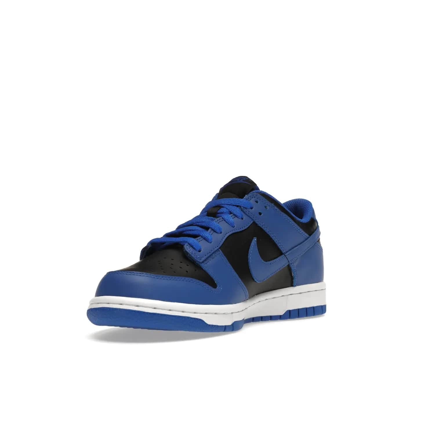 Nike Dunk Low Retro Hyper Cobalt (GS) - Image 14 - Only at www.BallersClubKickz.com - The Nike Dunk Low Retro Hyper Cobalt GS: black leather upper with vibrant Hyper Cobalt overlays, padded nylon tongue & mesh collar, white midsole & Hyper Cobalt outsole. Released on 18th Feb 2021, $85.