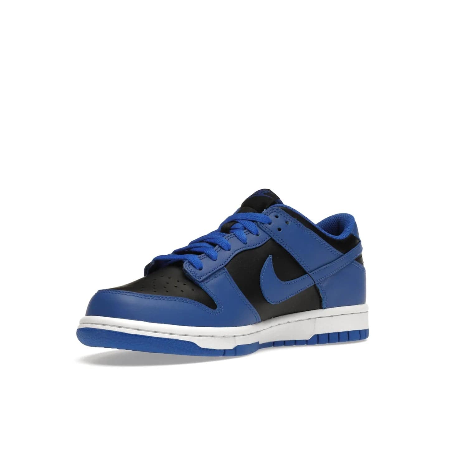Nike Dunk Low Retro Hyper Cobalt (GS) - Image 15 - Only at www.BallersClubKickz.com - The Nike Dunk Low Retro Hyper Cobalt GS: black leather upper with vibrant Hyper Cobalt overlays, padded nylon tongue & mesh collar, white midsole & Hyper Cobalt outsole. Released on 18th Feb 2021, $85.
