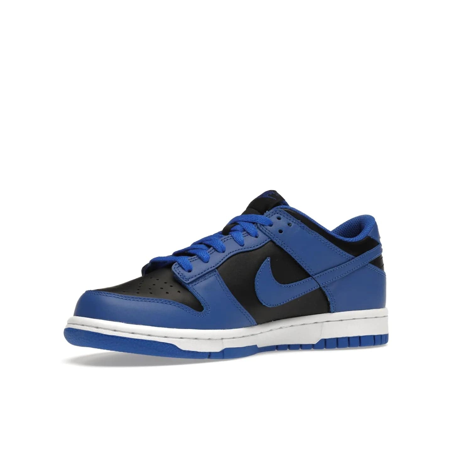 Nike Dunk Low Retro Hyper Cobalt (GS) - Image 16 - Only at www.BallersClubKickz.com - The Nike Dunk Low Retro Hyper Cobalt GS: black leather upper with vibrant Hyper Cobalt overlays, padded nylon tongue & mesh collar, white midsole & Hyper Cobalt outsole. Released on 18th Feb 2021, $85.