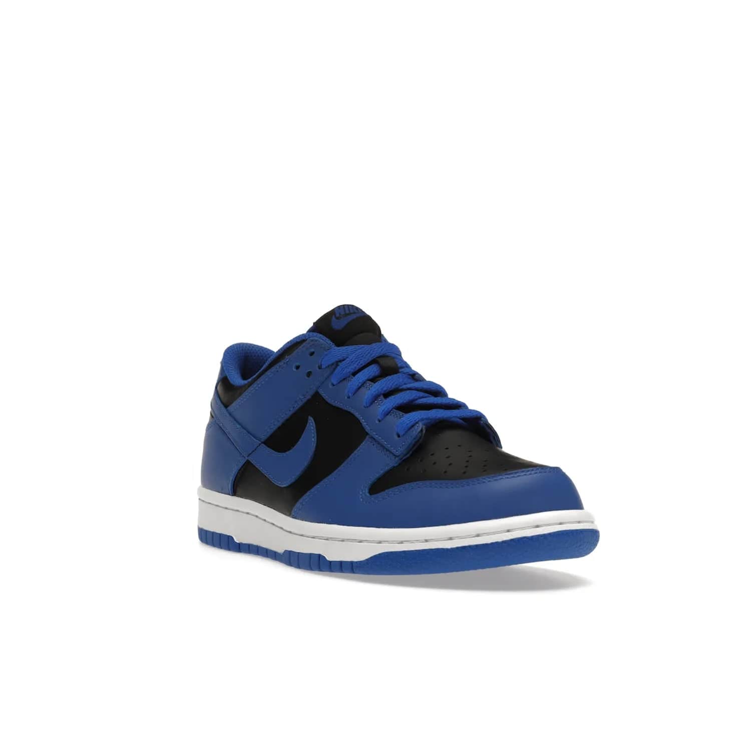Nike Dunk Low Retro Hyper Cobalt (GS) - Image 7 - Only at www.BallersClubKickz.com - The Nike Dunk Low Retro Hyper Cobalt GS: black leather upper with vibrant Hyper Cobalt overlays, padded nylon tongue & mesh collar, white midsole & Hyper Cobalt outsole. Released on 18th Feb 2021, $85.
