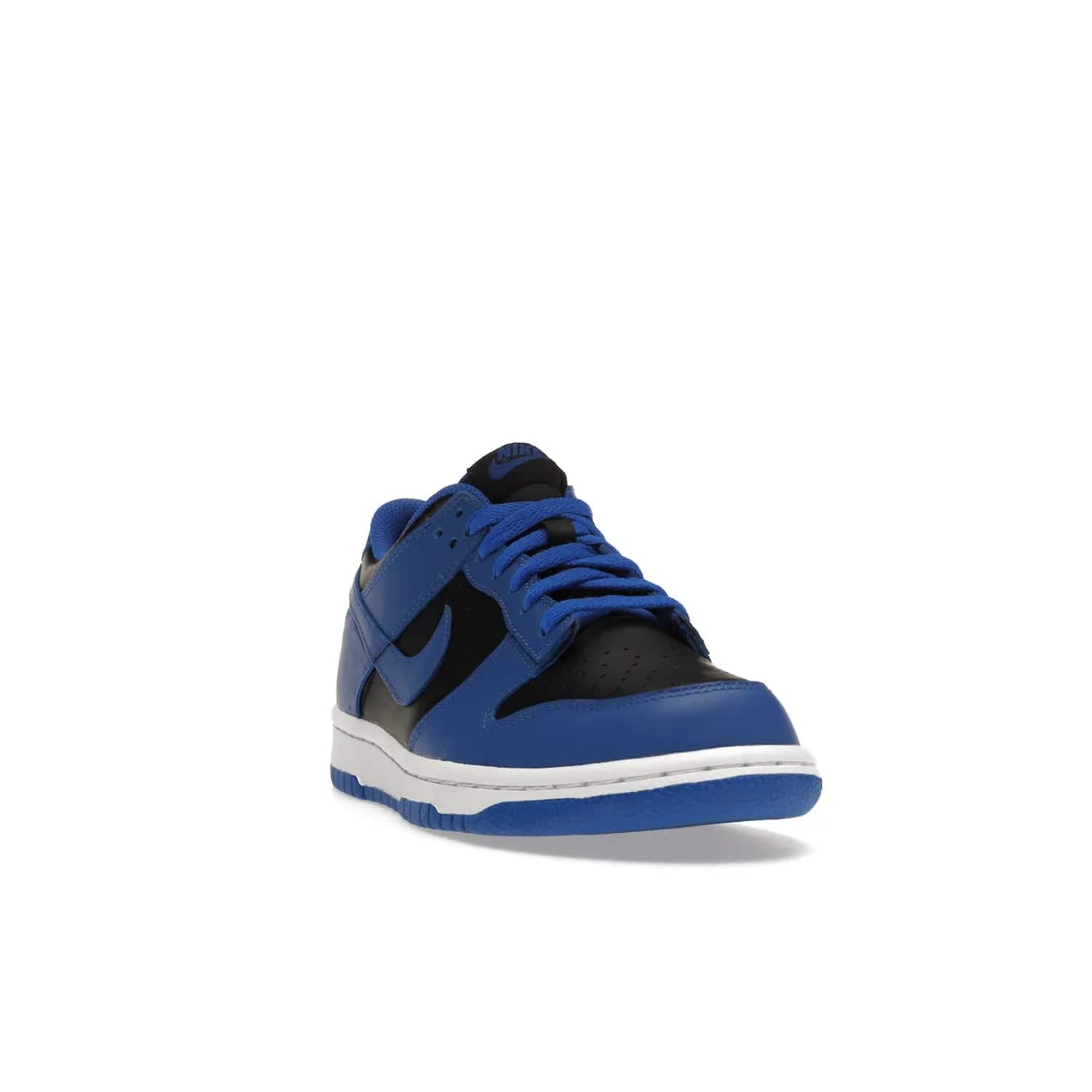 Nike Dunk Low Retro Hyper Cobalt (GS) - Image 8 - Only at www.BallersClubKickz.com - The Nike Dunk Low Retro Hyper Cobalt GS: black leather upper with vibrant Hyper Cobalt overlays, padded nylon tongue & mesh collar, white midsole & Hyper Cobalt outsole. Released on 18th Feb 2021, $85.