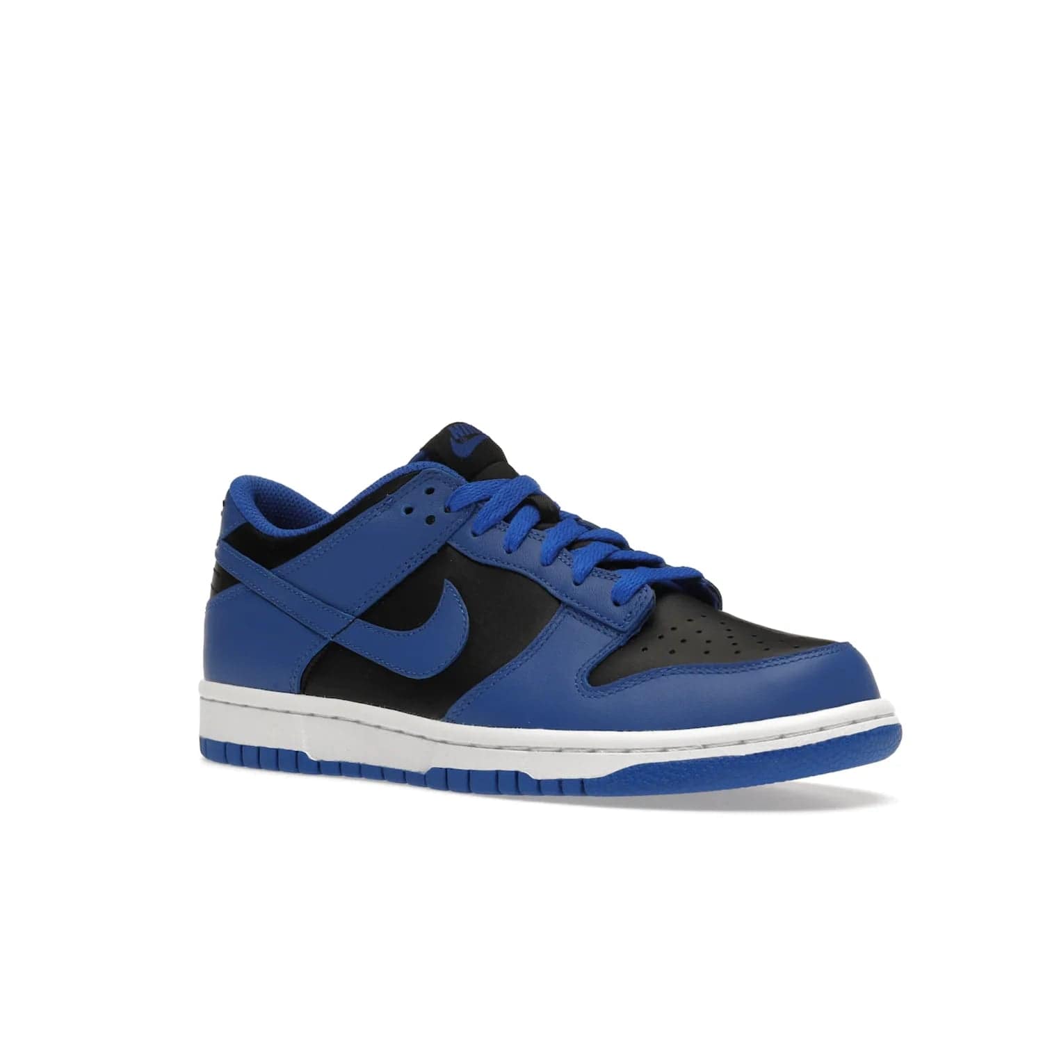 Nike Dunk Low Retro Hyper Cobalt (GS) - Image 5 - Only at www.BallersClubKickz.com - The Nike Dunk Low Retro Hyper Cobalt GS: black leather upper with vibrant Hyper Cobalt overlays, padded nylon tongue & mesh collar, white midsole & Hyper Cobalt outsole. Released on 18th Feb 2021, $85.
