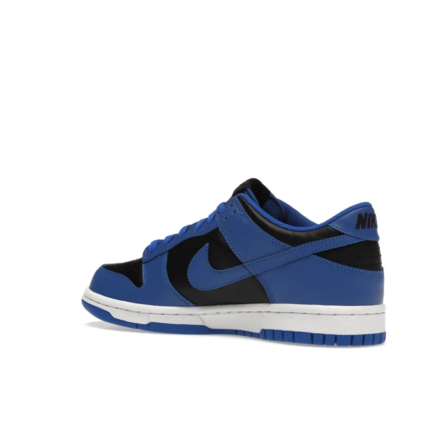 Nike Dunk Low Retro Hyper Cobalt (GS) - Image 23 - Only at www.BallersClubKickz.com - The Nike Dunk Low Retro Hyper Cobalt GS: black leather upper with vibrant Hyper Cobalt overlays, padded nylon tongue & mesh collar, white midsole & Hyper Cobalt outsole. Released on 18th Feb 2021, $85.