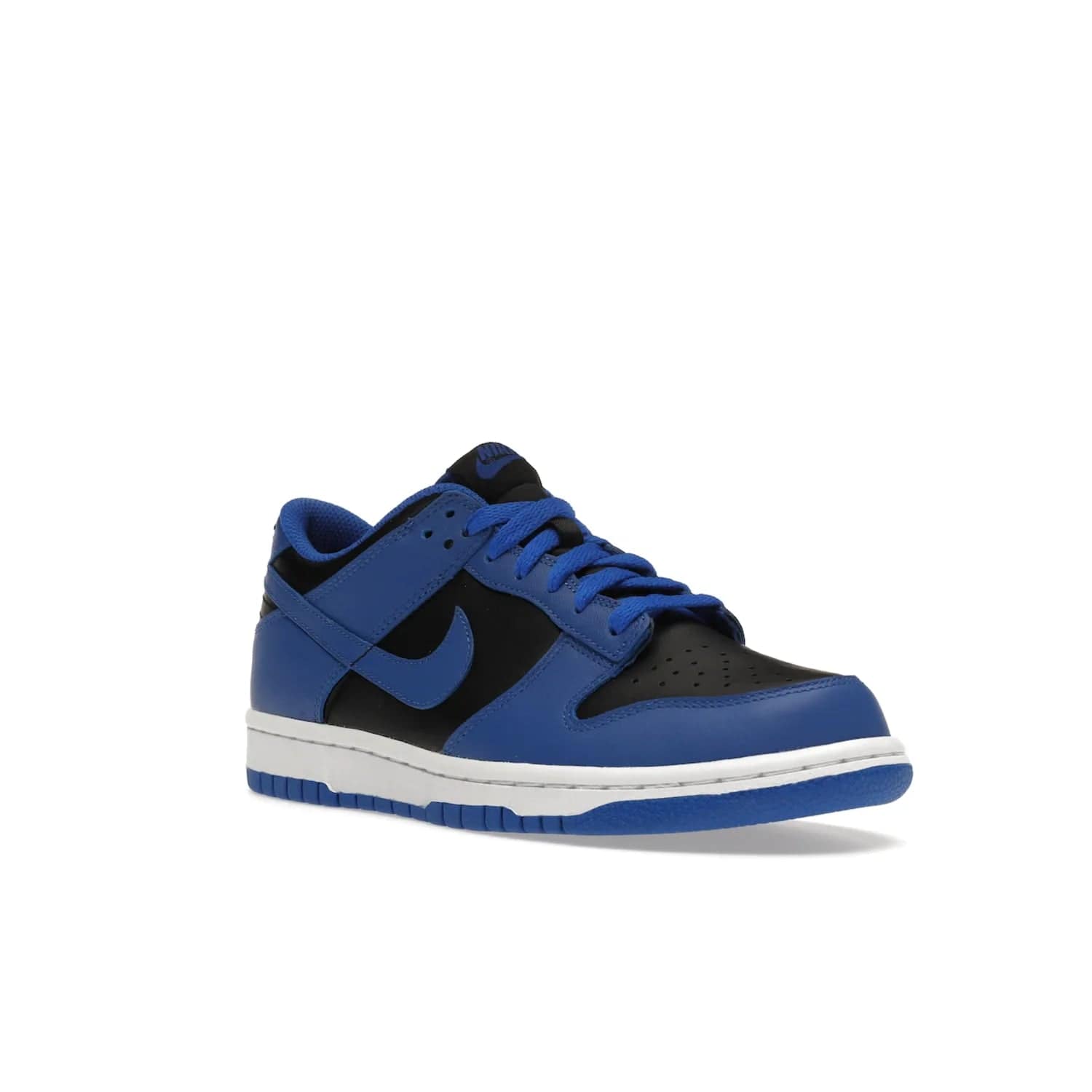 Nike Dunk Low Retro Hyper Cobalt (GS) - Image 6 - Only at www.BallersClubKickz.com - The Nike Dunk Low Retro Hyper Cobalt GS: black leather upper with vibrant Hyper Cobalt overlays, padded nylon tongue & mesh collar, white midsole & Hyper Cobalt outsole. Released on 18th Feb 2021, $85.