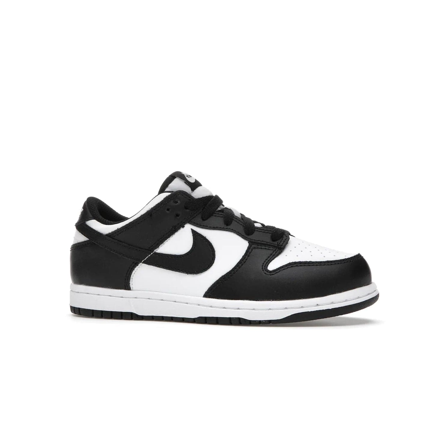 Nike Dunk Low Retro White Black Panda (2021) (PS) - Image 3 - Only at www.BallersClubKickz.com - Retro basketball style with modern updates: Nike Dunk Low PS White/Black. Find the classic sneaker with all-white leather upper, black overlays, black Swoosh branding an more. Originally released in March 2021.