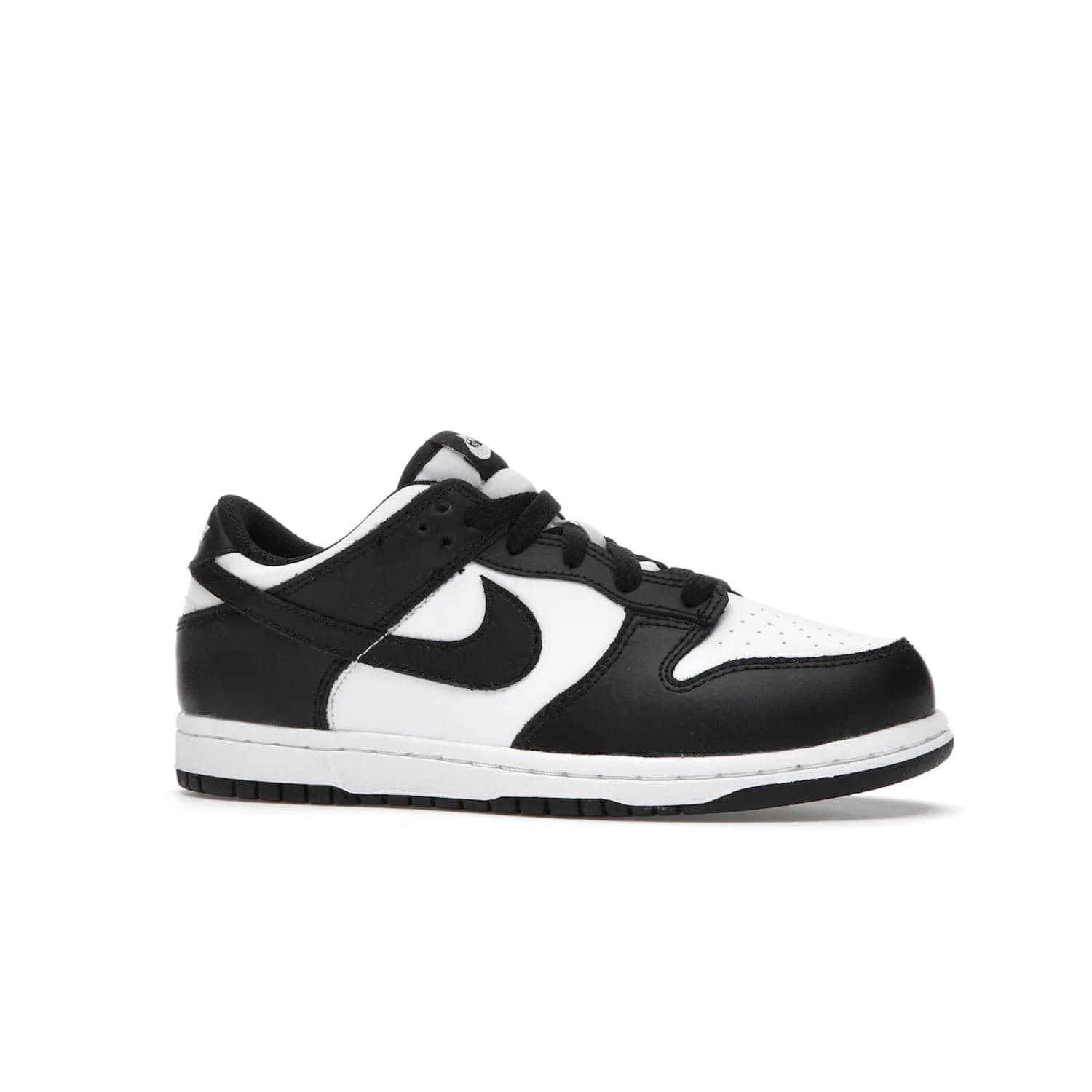 Nike Dunk Low Retro White Black Panda (2021) (PS) - Image 3 - Only at www.BallersClubKickz.com - Retro basketball style with modern updates: Nike Dunk Low PS White/Black. Find the classic sneaker with all-white leather upper, black overlays, black Swoosh branding an more. Originally released in March 2021.