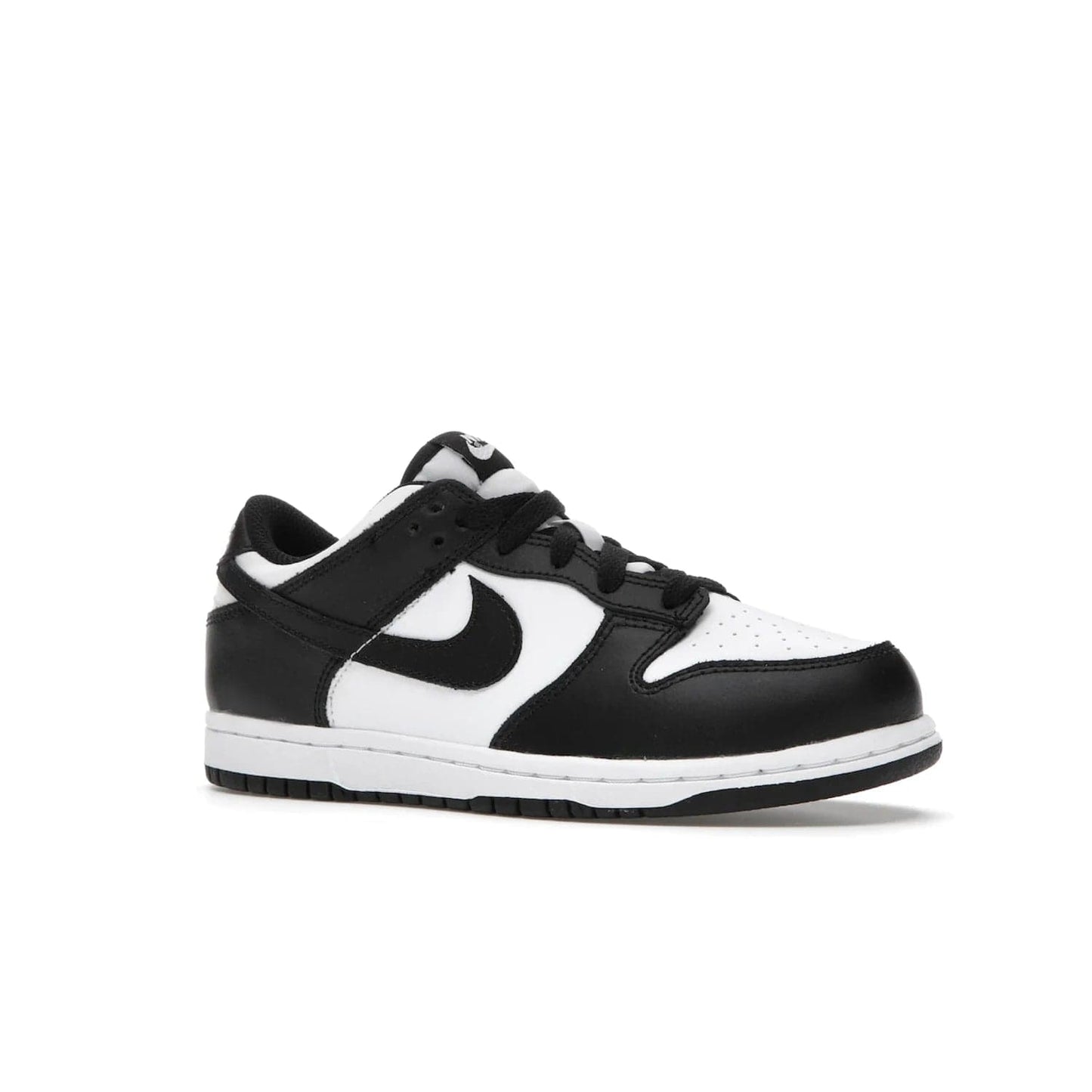 Nike Dunk Low Retro White Black Panda (2021) (PS) - Image 4 - Only at www.BallersClubKickz.com - Retro basketball style with modern updates: Nike Dunk Low PS White/Black. Find the classic sneaker with all-white leather upper, black overlays, black Swoosh branding an more. Originally released in March 2021.