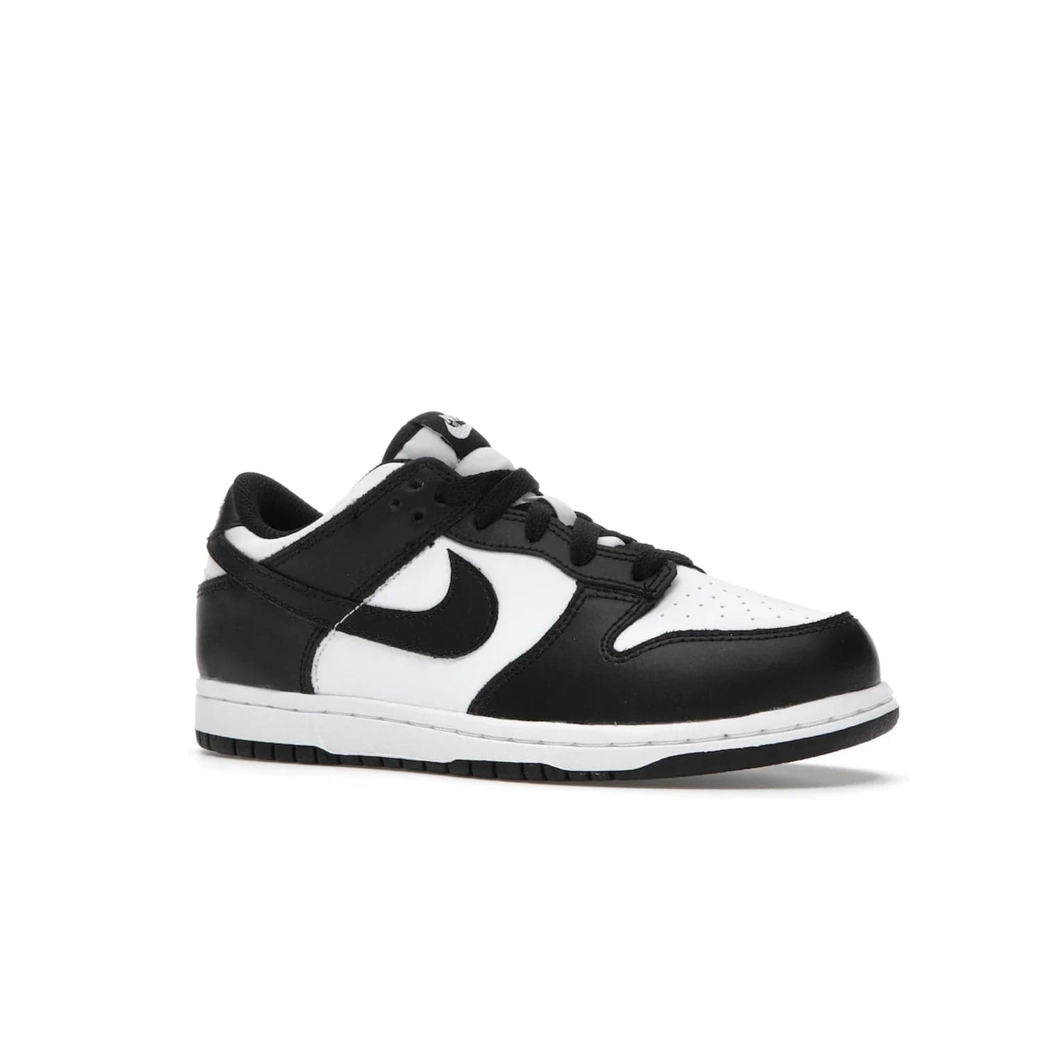 Nike Dunk Low Retro White Black Panda (2021) (PS) - Image 4 - Only at www.BallersClubKickz.com - Retro basketball style with modern updates: Nike Dunk Low PS White/Black. Find the classic sneaker with all-white leather upper, black overlays, black Swoosh branding an more. Originally released in March 2021.
