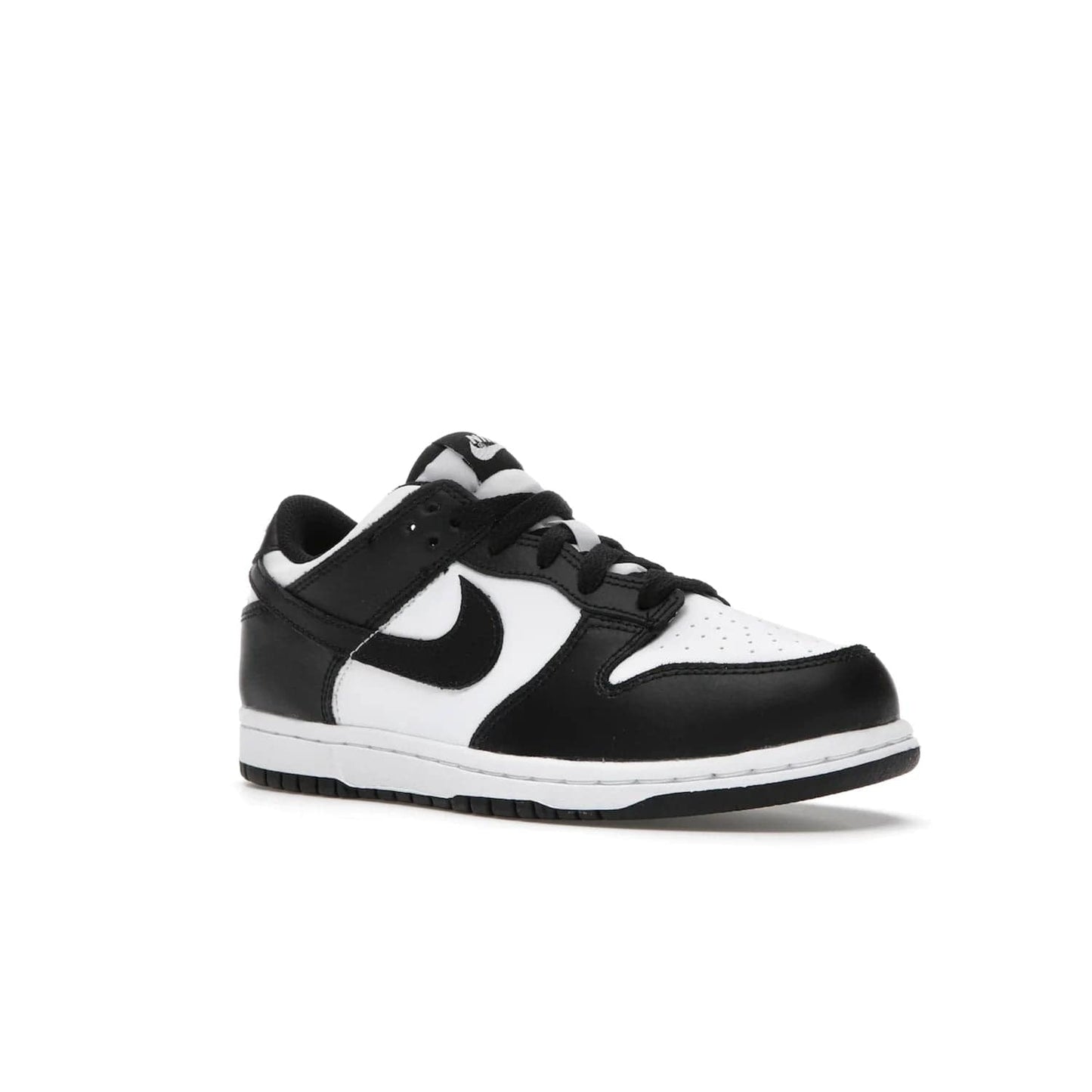 Nike Dunk Low Retro White Black Panda (2021) (PS) - Image 5 - Only at www.BallersClubKickz.com - Retro basketball style with modern updates: Nike Dunk Low PS White/Black. Find the classic sneaker with all-white leather upper, black overlays, black Swoosh branding an more. Originally released in March 2021.