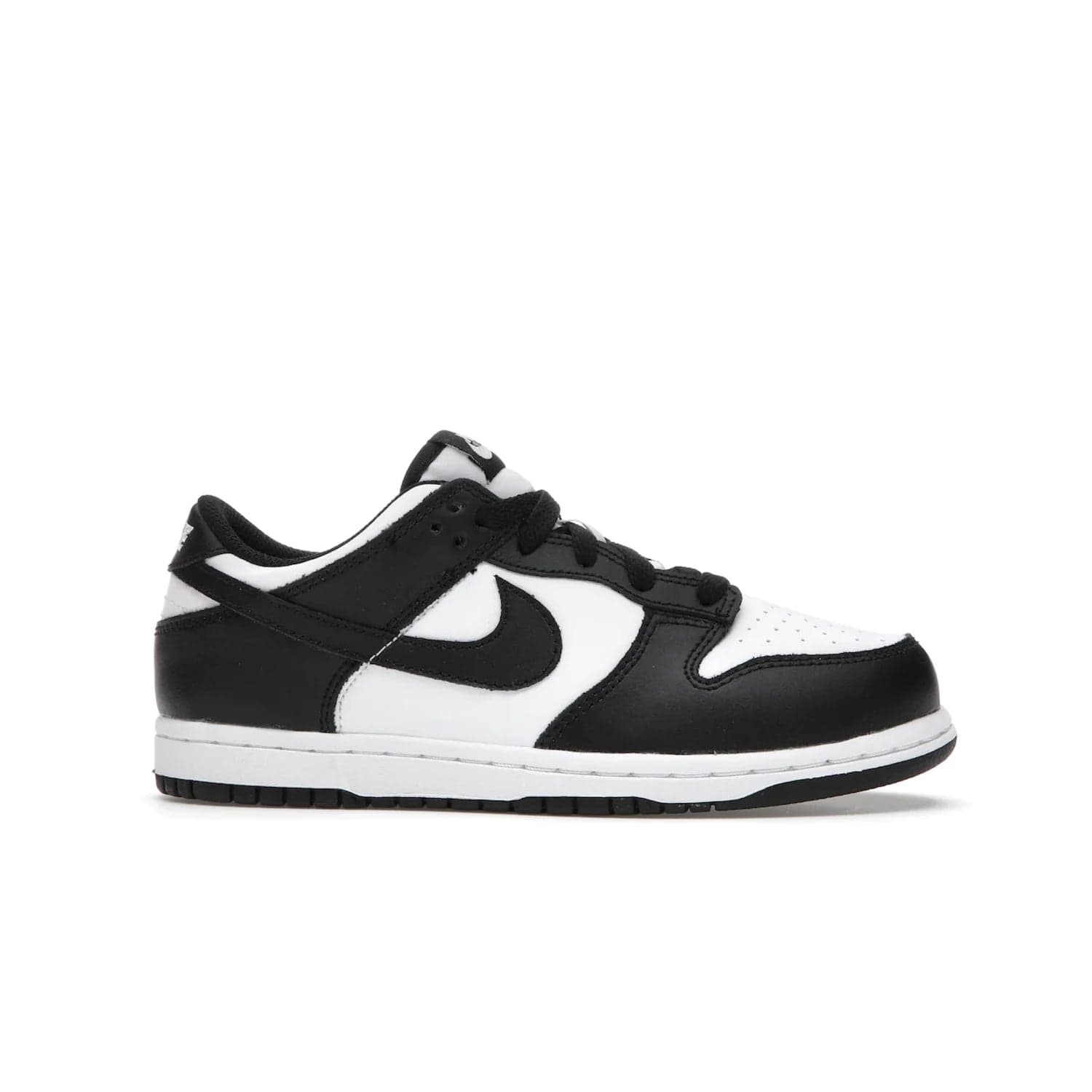 Nike Dunk Low Retro White Black Panda (2021) (PS) - Image 2 - Only at www.BallersClubKickz.com - Retro basketball style with modern updates: Nike Dunk Low PS White/Black. Find the classic sneaker with all-white leather upper, black overlays, black Swoosh branding an more. Originally released in March 2021.