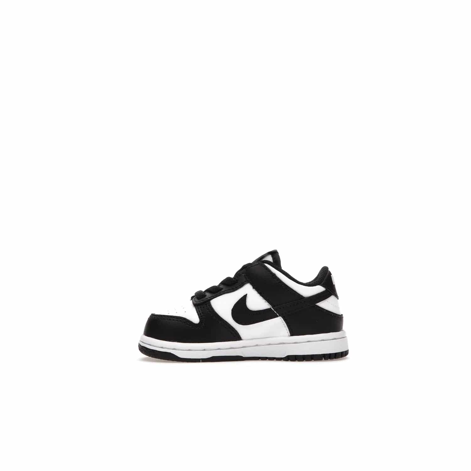 Nike Dunk Low Retro White Black Panda (2021) (TD) - Image 19 - Only at www.BallersClubKickz.com - The perfect blend of classic style and modern style, the Nike Dunk Low Retro White Black (TD) toddler shoe has a soft leather upper, white midsole, and black outsole. Signature Swoosh branding and lightly padded tongue give it timeless Nike style. Released in March 2021.