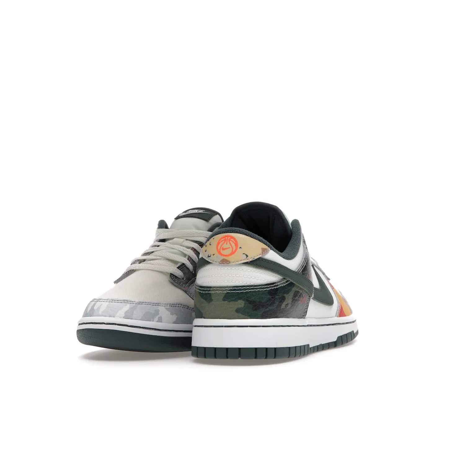 Nike Dunk Low SE Sail Multi-Camo - Image 30 - Only at www.BallersClubKickz.com - Classic design meets statement style in the Nike Dunk Low SE Sail Multi-Camo. White leather base with multi-color camo overlays, vibrant Nike Swooshes, and orange Nike embroidery. Get yours August 2021.