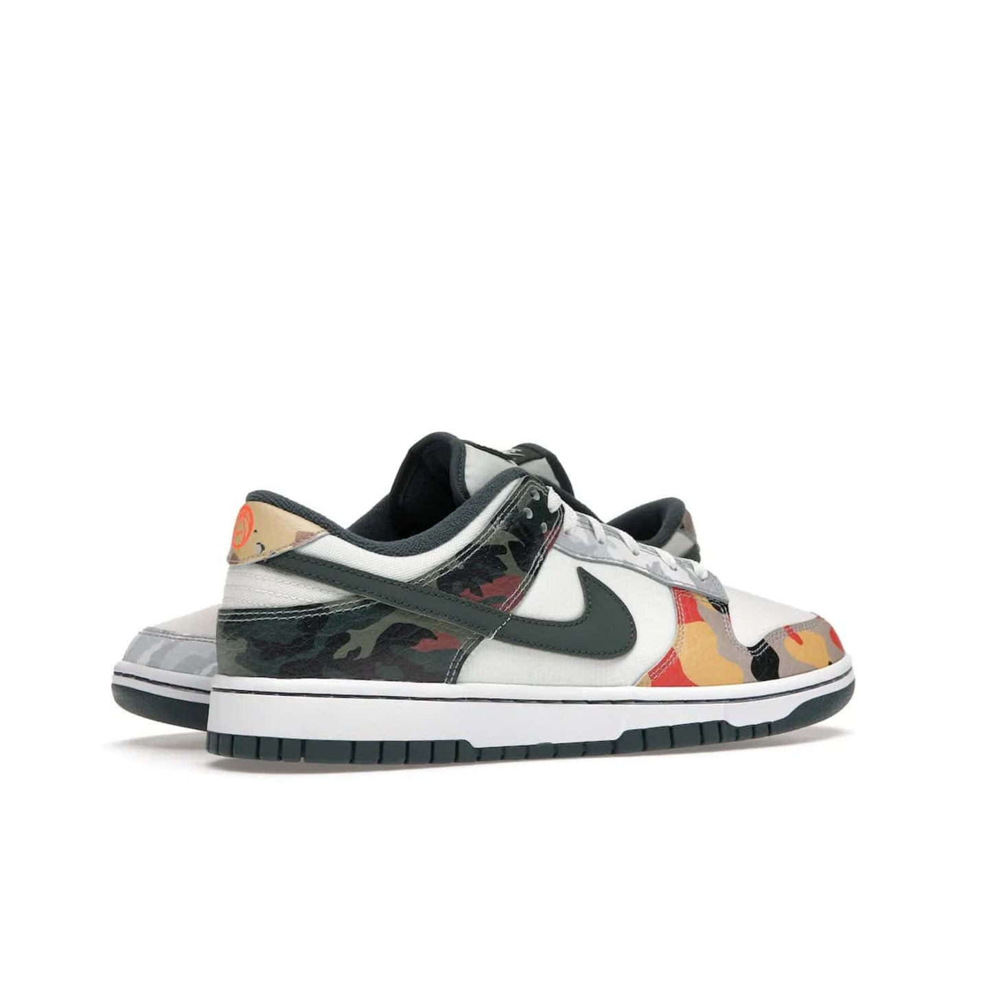 Nike Dunk Low SE Sail Multi-Camo - Image 34 - Only at www.BallersClubKickz.com - Classic design meets statement style in the Nike Dunk Low SE Sail Multi-Camo. White leather base with multi-color camo overlays, vibrant Nike Swooshes, and orange Nike embroidery. Get yours August 2021.