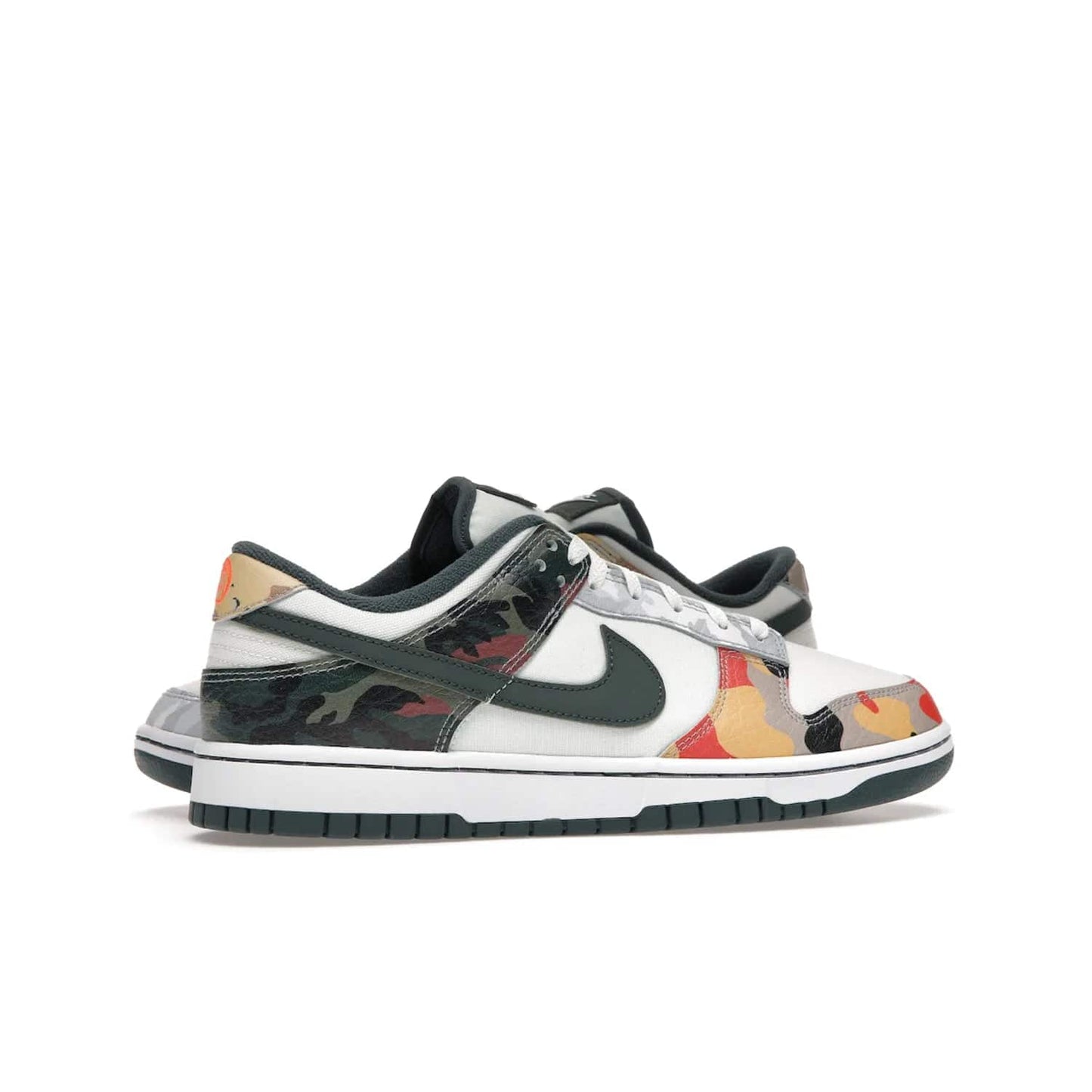 Nike Dunk Low SE Sail Multi-Camo - Image 35 - Only at www.BallersClubKickz.com - Classic design meets statement style in the Nike Dunk Low SE Sail Multi-Camo. White leather base with multi-color camo overlays, vibrant Nike Swooshes, and orange Nike embroidery. Get yours August 2021.