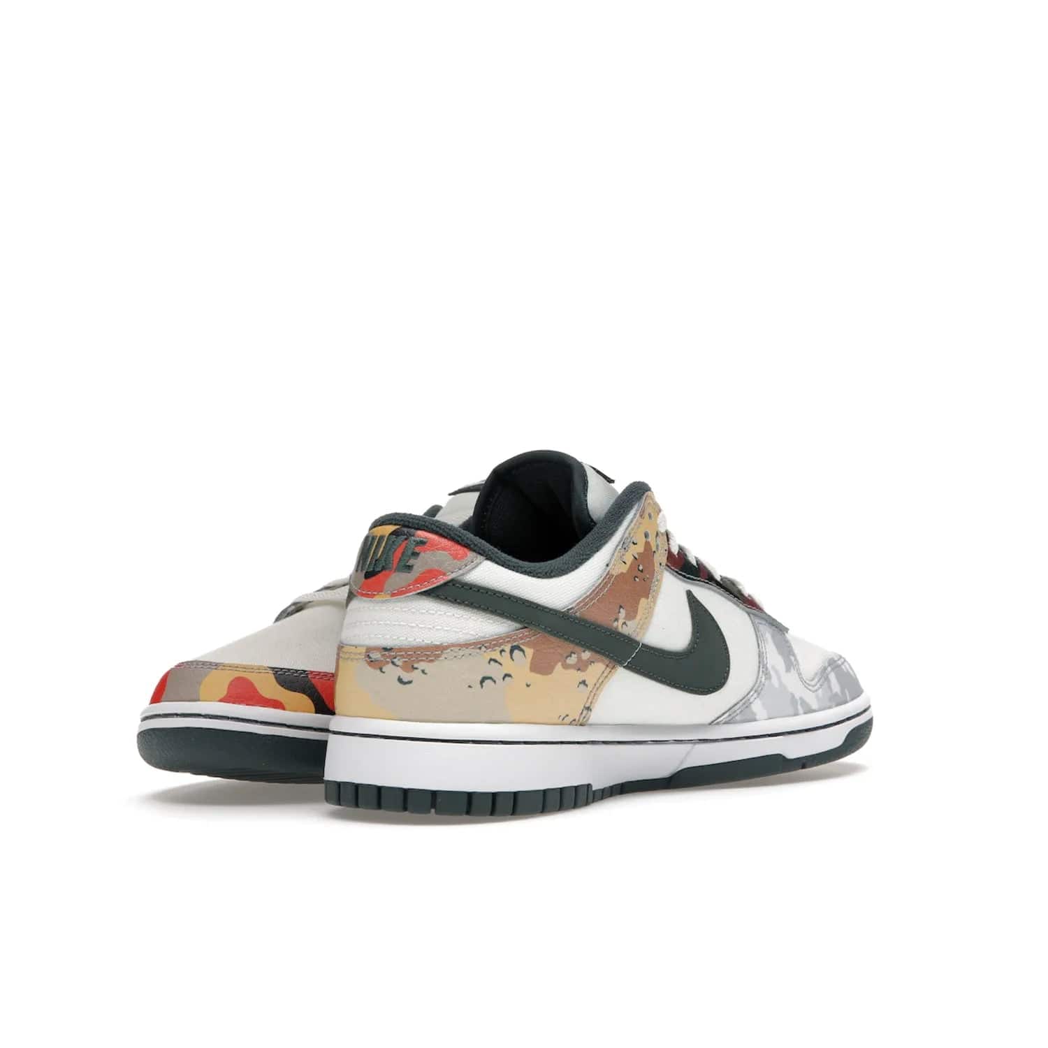 Nike Dunk Low SE Sail Multi-Camo - Image 14 - Only at www.BallersClubKickz.com - Classic design meets statement style in the Nike Dunk Low SE Sail Multi-Camo. White leather base with multi-color camo overlays, vibrant Nike Swooshes, and orange Nike embroidery. Get yours August 2021.