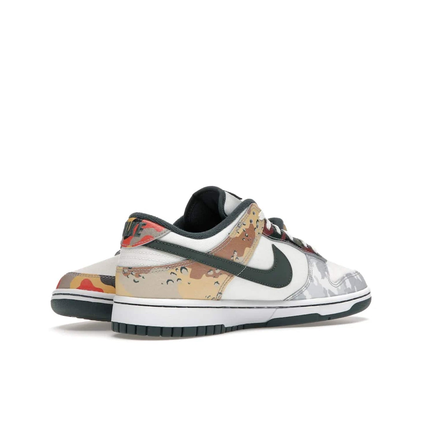 Nike Dunk Low SE Sail Multi-Camo - Image 15 - Only at www.BallersClubKickz.com - Classic design meets statement style in the Nike Dunk Low SE Sail Multi-Camo. White leather base with multi-color camo overlays, vibrant Nike Swooshes, and orange Nike embroidery. Get yours August 2021.