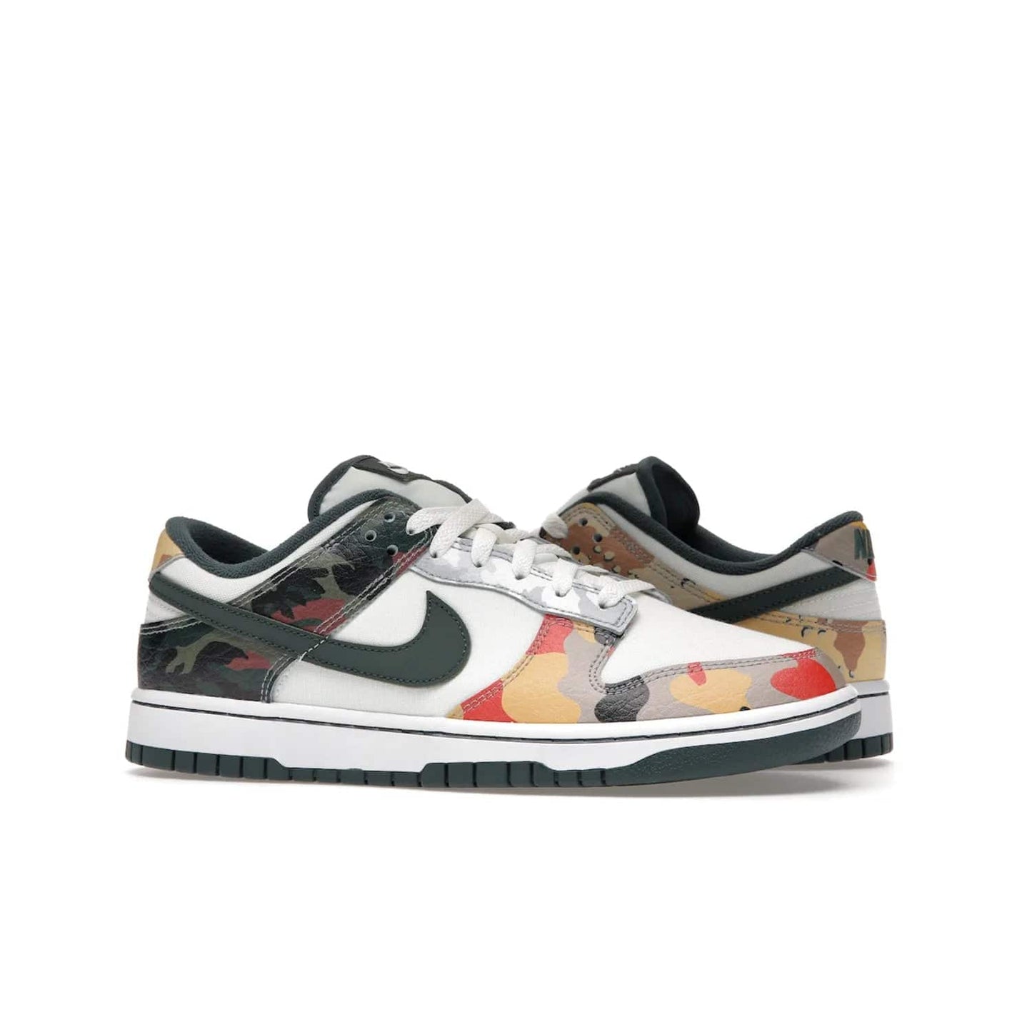 Nike Dunk Low SE Sail Multi-Camo - Image 3 - Only at www.BallersClubKickz.com - Classic design meets statement style in the Nike Dunk Low SE Sail Multi-Camo. White leather base with multi-color camo overlays, vibrant Nike Swooshes, and orange Nike embroidery. Get yours August 2021.