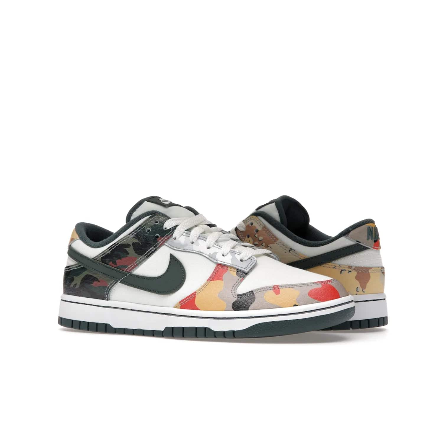 Nike Dunk Low SE Sail Multi-Camo - Image 4 - Only at www.BallersClubKickz.com - Classic design meets statement style in the Nike Dunk Low SE Sail Multi-Camo. White leather base with multi-color camo overlays, vibrant Nike Swooshes, and orange Nike embroidery. Get yours August 2021.