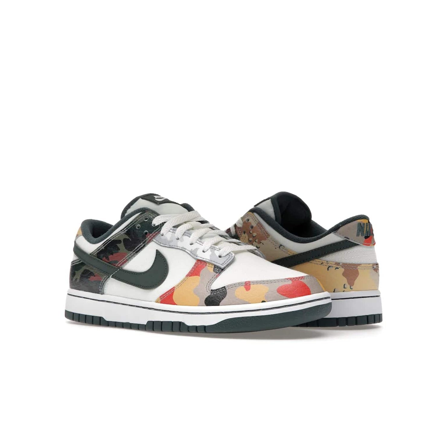 Nike Dunk Low SE Sail Multi-Camo - Image 5 - Only at www.BallersClubKickz.com - Classic design meets statement style in the Nike Dunk Low SE Sail Multi-Camo. White leather base with multi-color camo overlays, vibrant Nike Swooshes, and orange Nike embroidery. Get yours August 2021.