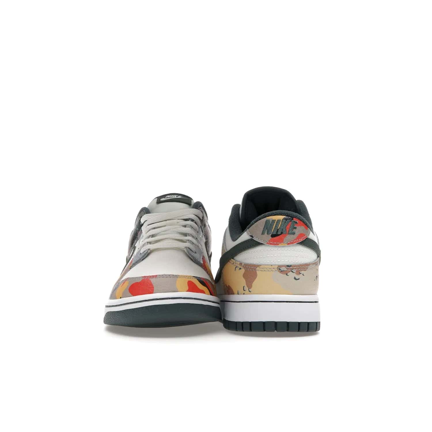 Nike Dunk Low SE Sail Multi-Camo - Image 10 - Only at www.BallersClubKickz.com - Classic design meets statement style in the Nike Dunk Low SE Sail Multi-Camo. White leather base with multi-color camo overlays, vibrant Nike Swooshes, and orange Nike embroidery. Get yours August 2021.