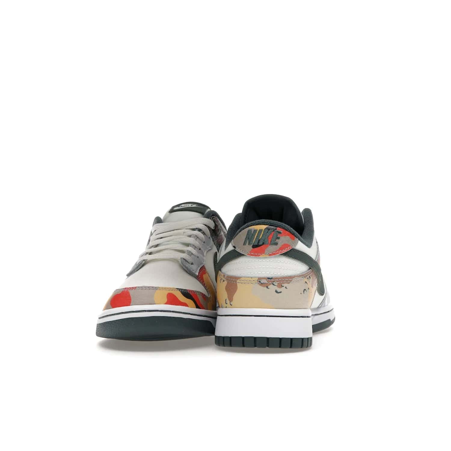 Nike Dunk Low SE Sail Multi-Camo - Image 11 - Only at www.BallersClubKickz.com - Classic design meets statement style in the Nike Dunk Low SE Sail Multi-Camo. White leather base with multi-color camo overlays, vibrant Nike Swooshes, and orange Nike embroidery. Get yours August 2021.