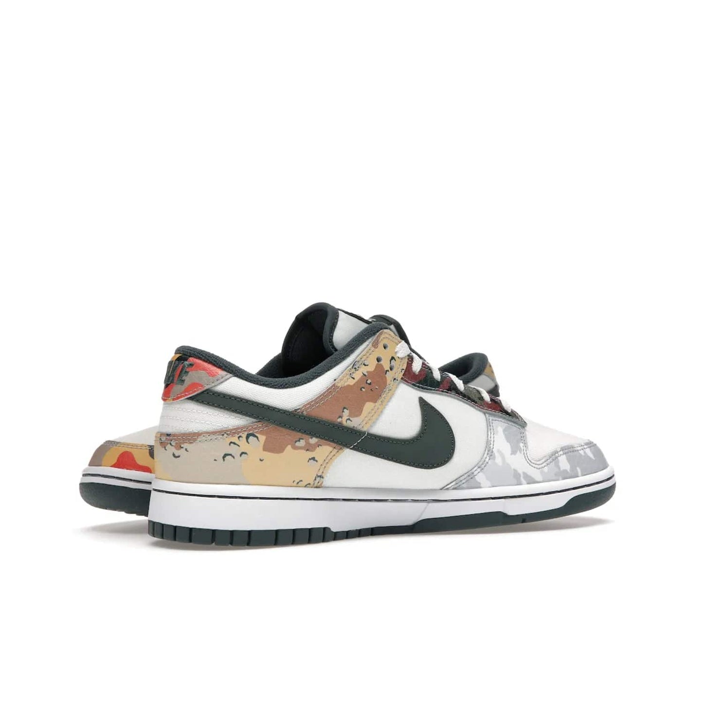 Nike Dunk Low SE Sail Multi-Camo - Image 16 - Only at www.BallersClubKickz.com - Classic design meets statement style in the Nike Dunk Low SE Sail Multi-Camo. White leather base with multi-color camo overlays, vibrant Nike Swooshes, and orange Nike embroidery. Get yours August 2021.
