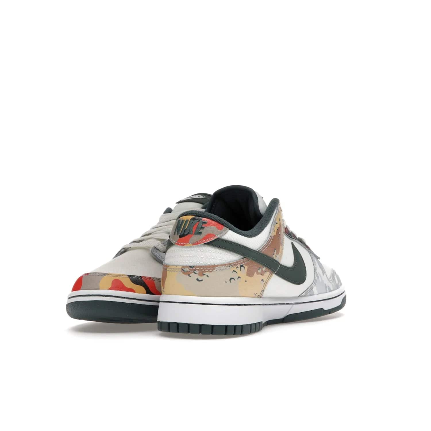 Nike Dunk Low SE Sail Multi-Camo - Image 13 - Only at www.BallersClubKickz.com - Classic design meets statement style in the Nike Dunk Low SE Sail Multi-Camo. White leather base with multi-color camo overlays, vibrant Nike Swooshes, and orange Nike embroidery. Get yours August 2021.