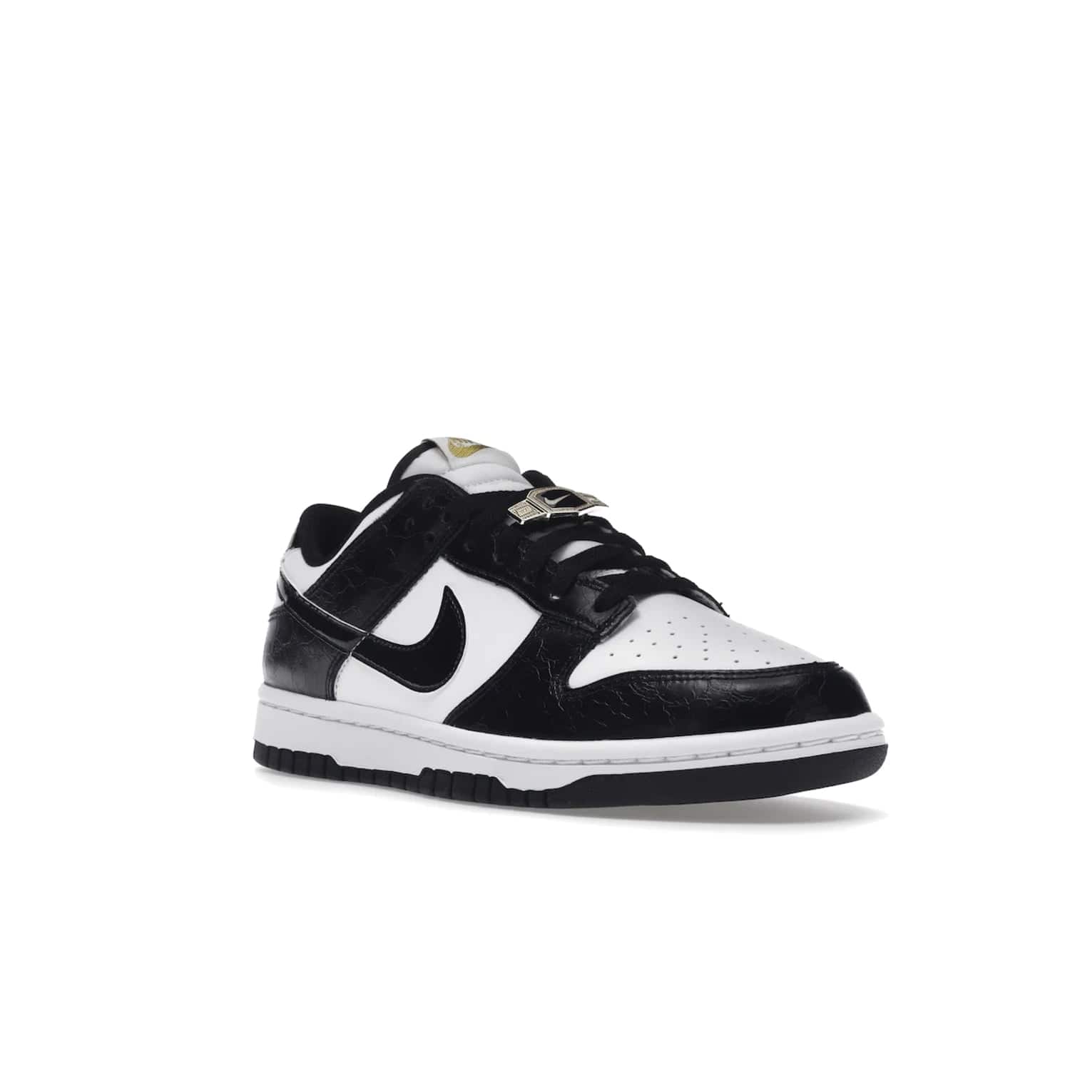 Nike Dunk Low SE World Champs Black White - Image 6 - Only at www.BallersClubKickz.com - Step up your look with the Nike Dunk Low SE World Champs Black White. Leather base, lace eyelets, Swoosh design, gold-stitched brand, and black and gold lace dubraes. Get it in May 2022 for $120.