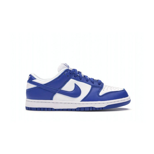 Nike Dunk Low SP Kentucky (2020/2022) - Image 1 - Only at www.BallersClubKickz.com - Classic Nike Dunk Low SP Kentucky with timeless White/Varsity Royal colorway. White leather upper, royal outsole, and Nike branding. A hit since March 2020 homage to the 1985 Nike College Colors program. Show your support with these classic kicks.