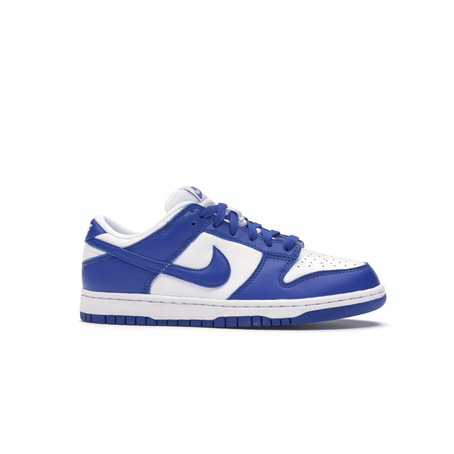 Nike Dunk Low SP Kentucky (2020/2022) - Image 2 - Only at www.BallersClubKickz.com - Classic Nike Dunk Low SP Kentucky with timeless White/Varsity Royal colorway. White leather upper, royal outsole, and Nike branding. A hit since March 2020 homage to the 1985 Nike College Colors program. Show your support with these classic kicks.