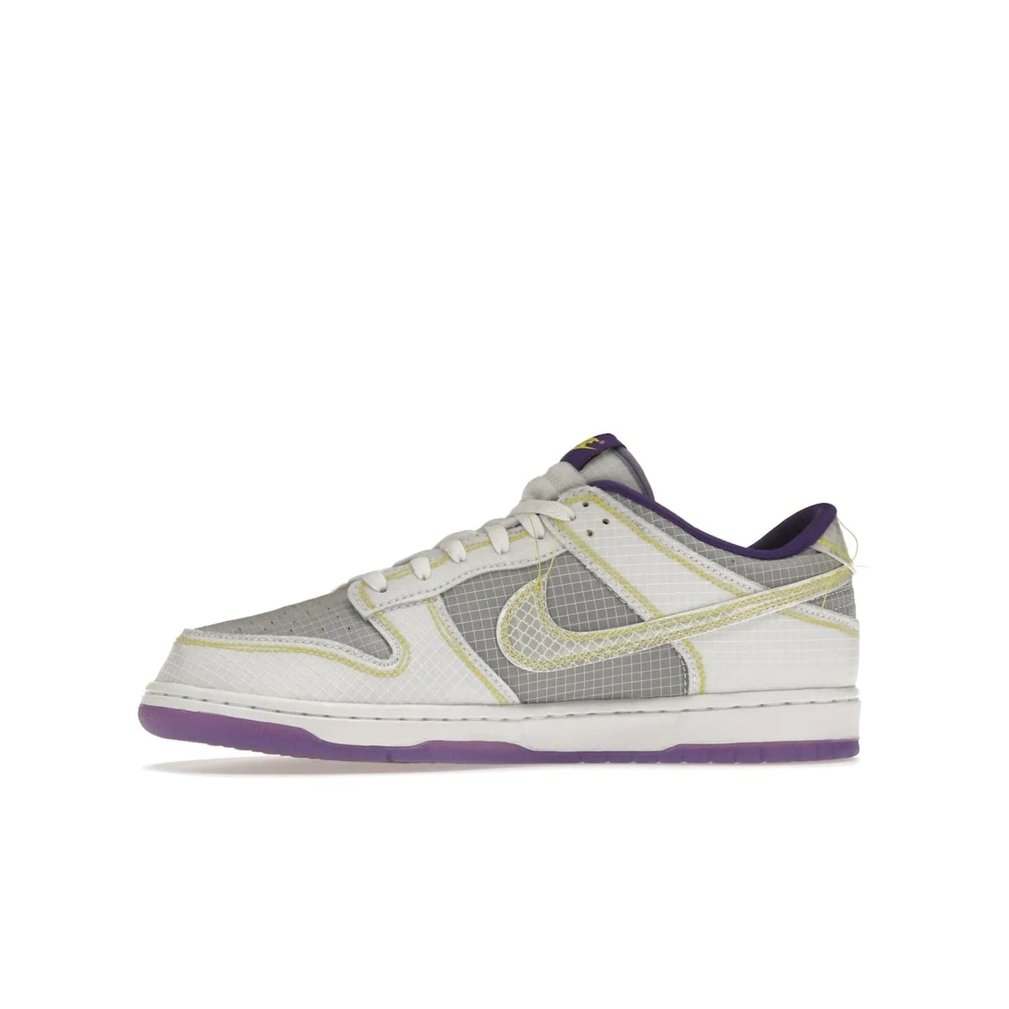 Nike Dunk Low Union Passport Pack Court Purple - Image 18 - Only at www.BallersClubKickz.com - Nike Dunk Low Union LA Passport Pack Court Purple features Court Purple and white smooth leather construction and Union LA Frontman logo on the heel. Releasing in April of 2022, this iconic shoe will make a splash in the streetwear world.