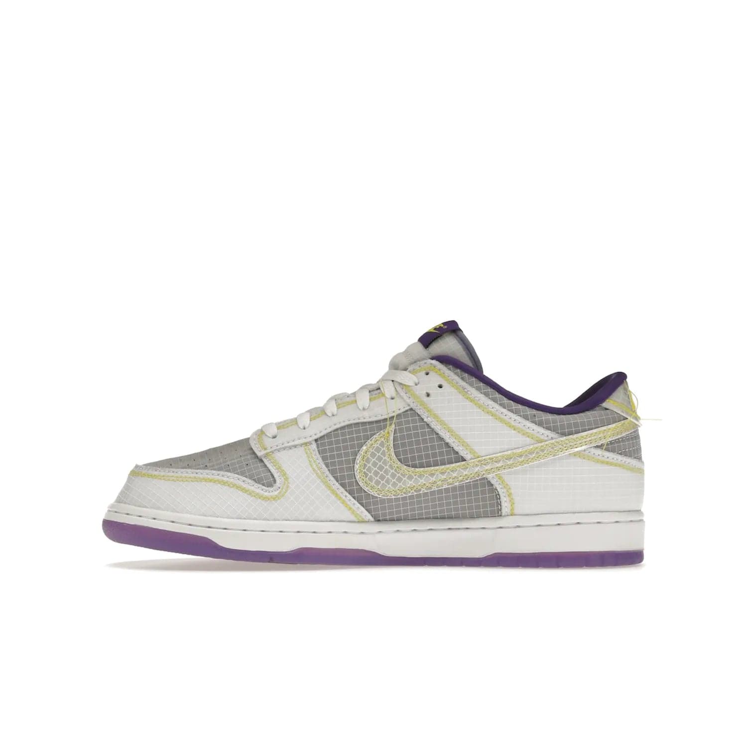 Nike Dunk Low Union Passport Pack Court Purple - Image 19 - Only at www.BallersClubKickz.com - Nike Dunk Low Union LA Passport Pack Court Purple features Court Purple and white smooth leather construction and Union LA Frontman logo on the heel. Releasing in April of 2022, this iconic shoe will make a splash in the streetwear world.