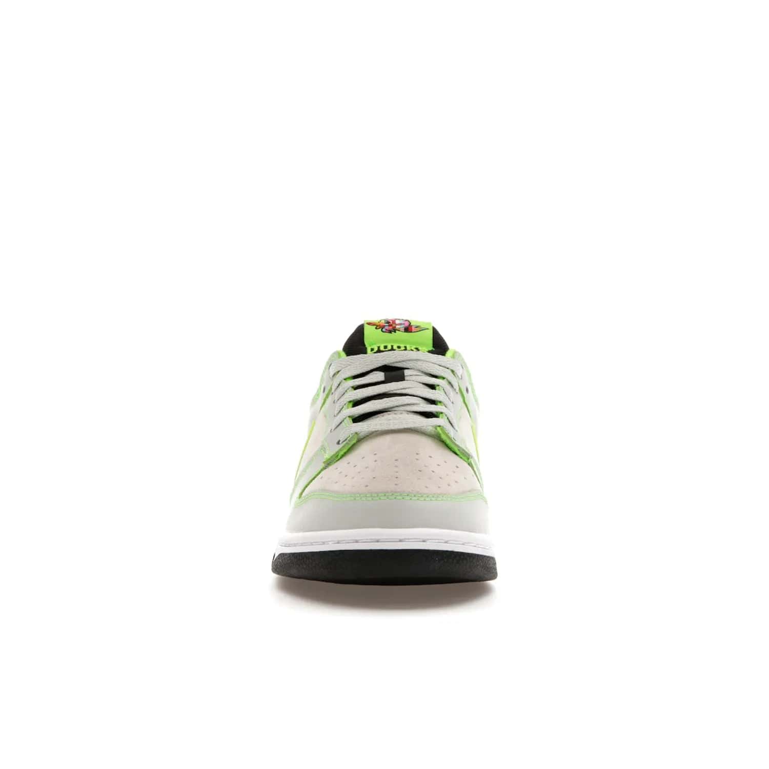 Nike Dunk Low University of Oregon PE (2023) - Image 10 - Only at www.BallersClubKickz.com - Sleek Light Silver and White upper, complemented by Black and Electric Green accents. Nike Dunk Low University of Oregon PE, set to be released April 2023. Must-have for any serious fan.