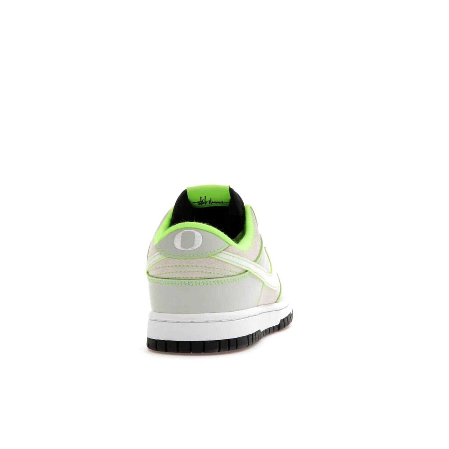 Nike Dunk Low University of Oregon PE (2023) - Image 29 - Only at www.BallersClubKickz.com - Sleek Light Silver and White upper, complemented by Black and Electric Green accents. Nike Dunk Low University of Oregon PE, set to be released April 2023. Must-have for any serious fan.
