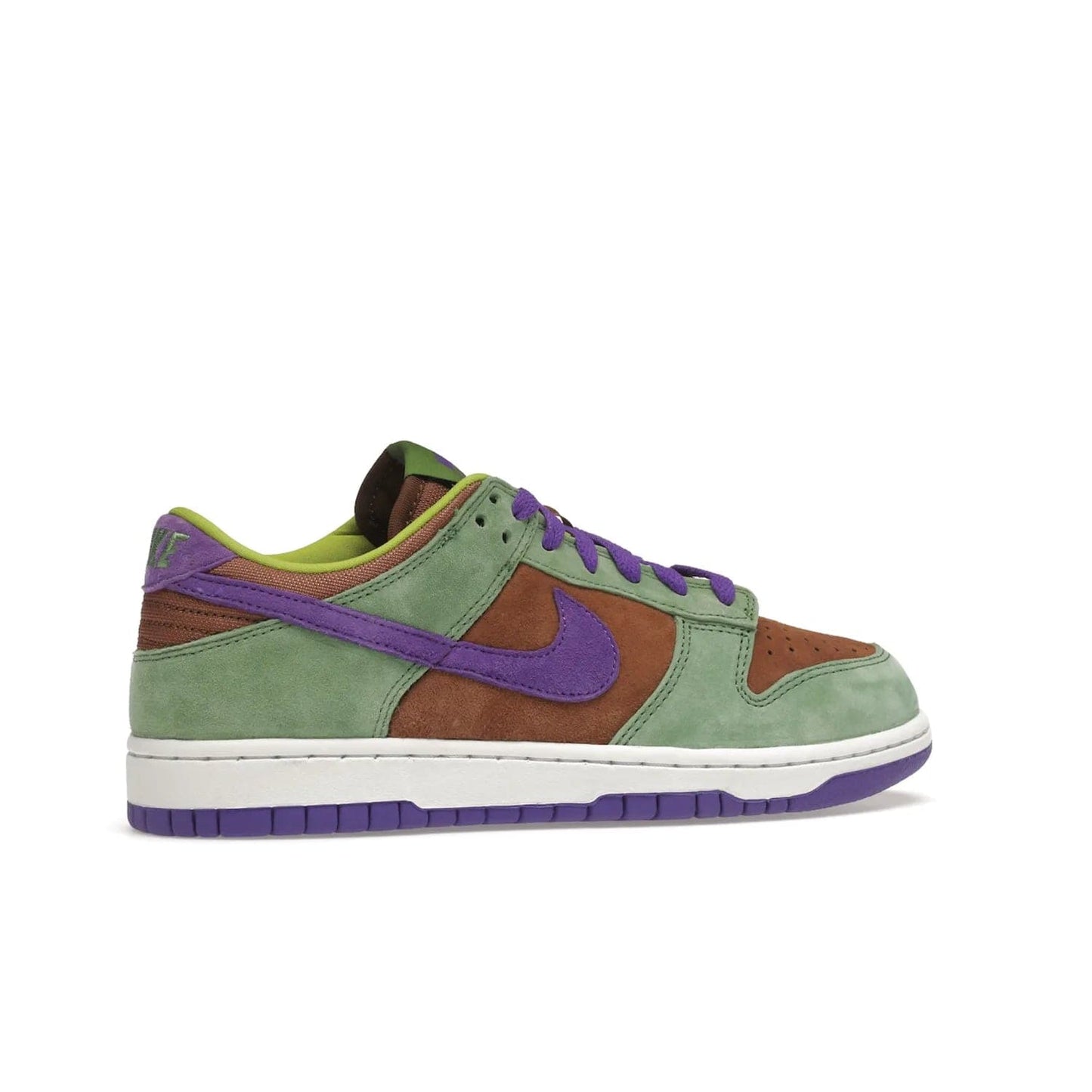 Nike Dunk Low Veneer (2020) - Image 35 - Only at www.BallersClubKickz.com - A classic Nike Dunk Low returns with its OG features. The Veneer/Autumn Green-Deep Purple colorway, mesh tongue, white and purple sole and embroidered heel lettering make this 2020 Sneaker a must-have. Add it to your collection!