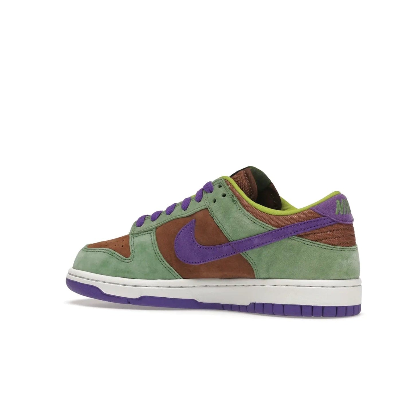 Nike Dunk Low Veneer (2020) - Image 22 - Only at www.BallersClubKickz.com - A classic Nike Dunk Low returns with its OG features. The Veneer/Autumn Green-Deep Purple colorway, mesh tongue, white and purple sole and embroidered heel lettering make this 2020 Sneaker a must-have. Add it to your collection!
