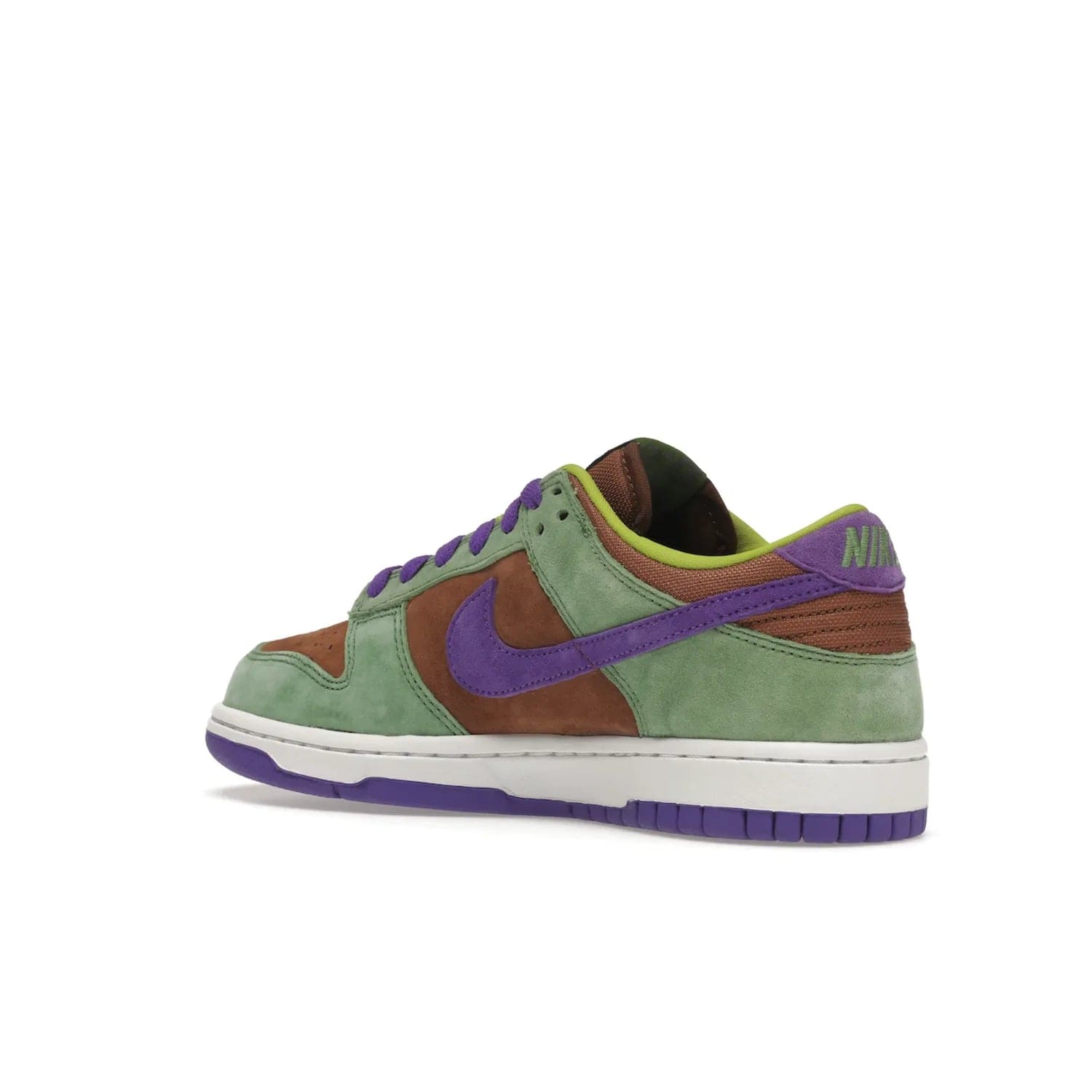 Nike Dunk Low Veneer (2020) - Image 23 - Only at www.BallersClubKickz.com - A classic Nike Dunk Low returns with its OG features. The Veneer/Autumn Green-Deep Purple colorway, mesh tongue, white and purple sole and embroidered heel lettering make this 2020 Sneaker a must-have. Add it to your collection!