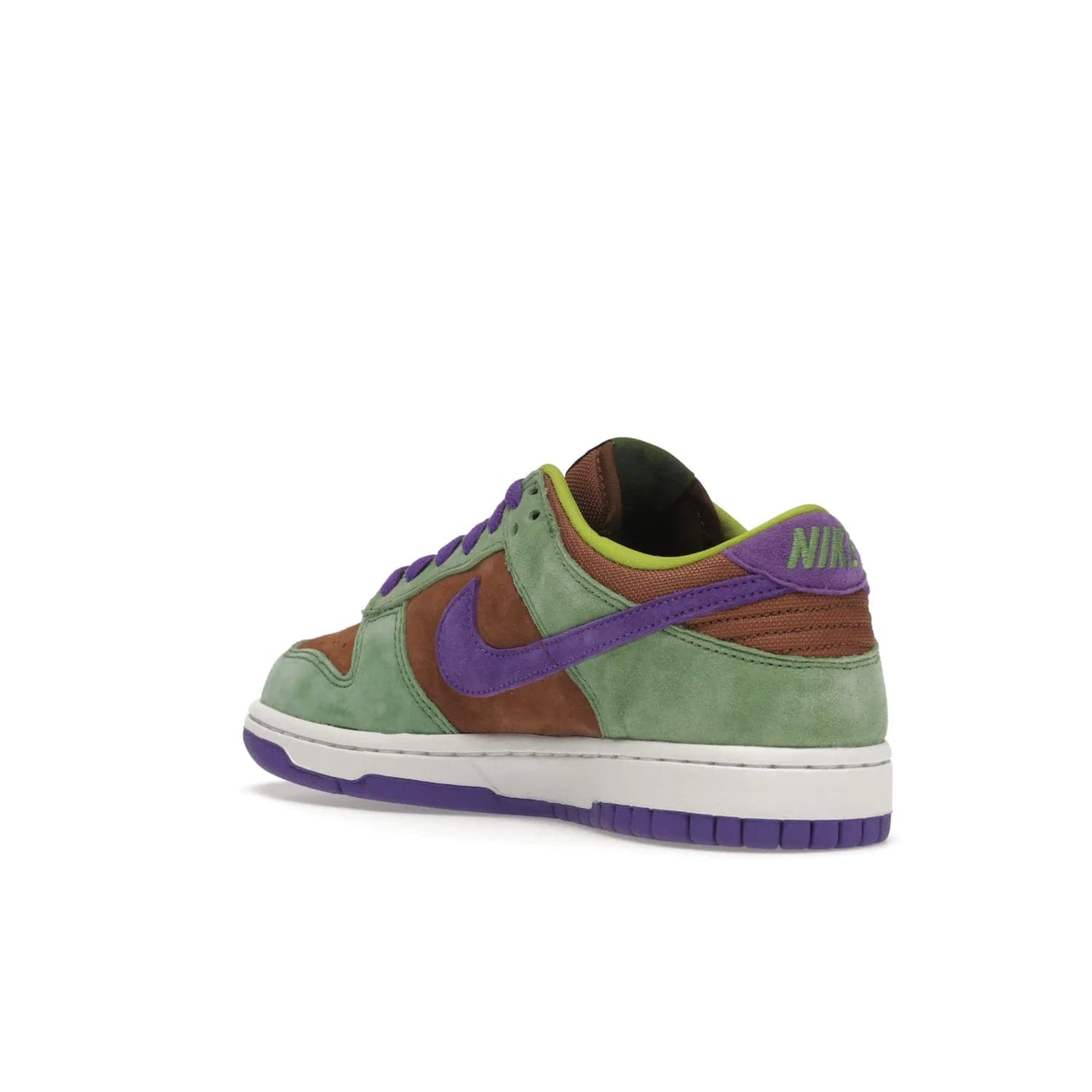 Nike Dunk Low Veneer (2020) - Image 24 - Only at www.BallersClubKickz.com - A classic Nike Dunk Low returns with its OG features. The Veneer/Autumn Green-Deep Purple colorway, mesh tongue, white and purple sole and embroidered heel lettering make this 2020 Sneaker a must-have. Add it to your collection!