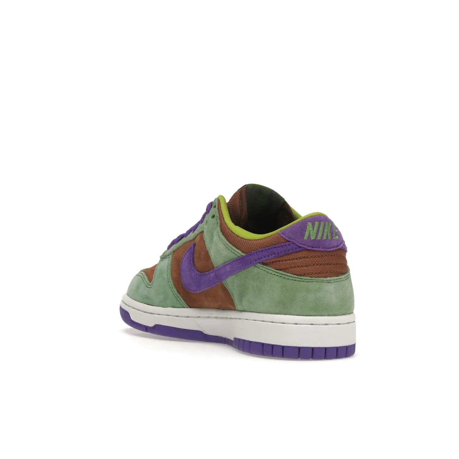 Nike Dunk Low Veneer (2020) - Image 25 - Only at www.BallersClubKickz.com - A classic Nike Dunk Low returns with its OG features. The Veneer/Autumn Green-Deep Purple colorway, mesh tongue, white and purple sole and embroidered heel lettering make this 2020 Sneaker a must-have. Add it to your collection!