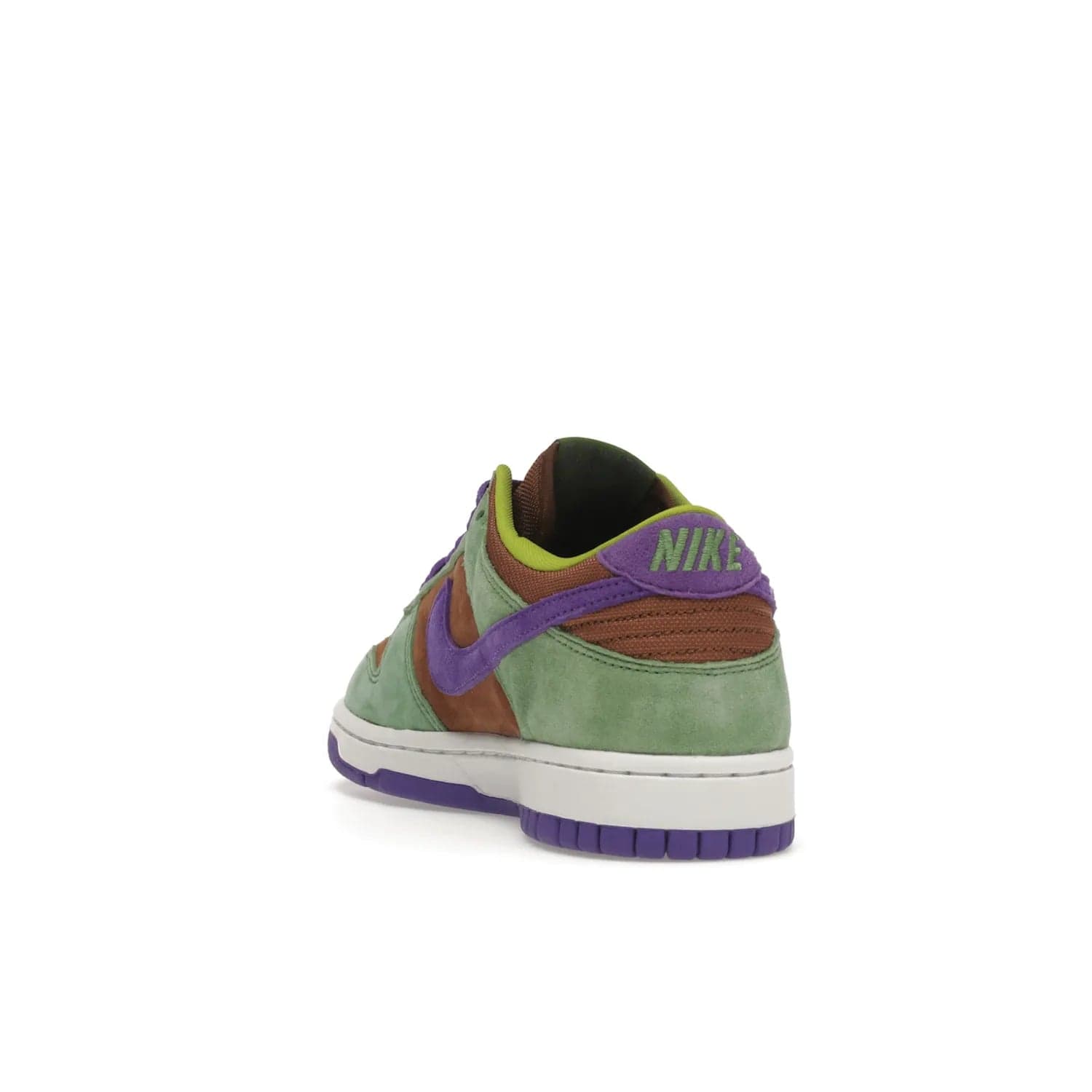 Nike Dunk Low Veneer (2020) - Image 26 - Only at www.BallersClubKickz.com - A classic Nike Dunk Low returns with its OG features. The Veneer/Autumn Green-Deep Purple colorway, mesh tongue, white and purple sole and embroidered heel lettering make this 2020 Sneaker a must-have. Add it to your collection!