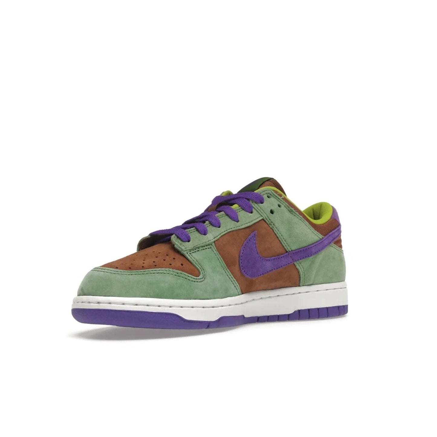 Nike Dunk Low Veneer (2020) - Image 15 - Only at www.BallersClubKickz.com - A classic Nike Dunk Low returns with its OG features. The Veneer/Autumn Green-Deep Purple colorway, mesh tongue, white and purple sole and embroidered heel lettering make this 2020 Sneaker a must-have. Add it to your collection!