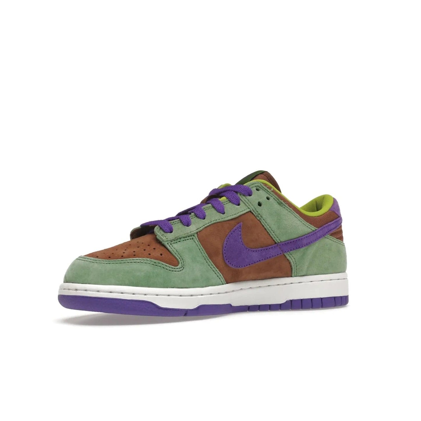 Nike Dunk Low Veneer (2020) - Image 16 - Only at www.BallersClubKickz.com - A classic Nike Dunk Low returns with its OG features. The Veneer/Autumn Green-Deep Purple colorway, mesh tongue, white and purple sole and embroidered heel lettering make this 2020 Sneaker a must-have. Add it to your collection!