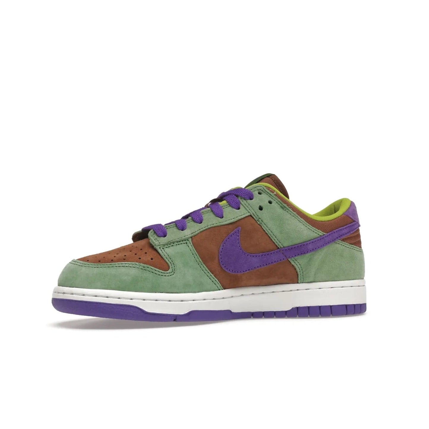 Nike Dunk Low Veneer (2020) - Image 17 - Only at www.BallersClubKickz.com - A classic Nike Dunk Low returns with its OG features. The Veneer/Autumn Green-Deep Purple colorway, mesh tongue, white and purple sole and embroidered heel lettering make this 2020 Sneaker a must-have. Add it to your collection!