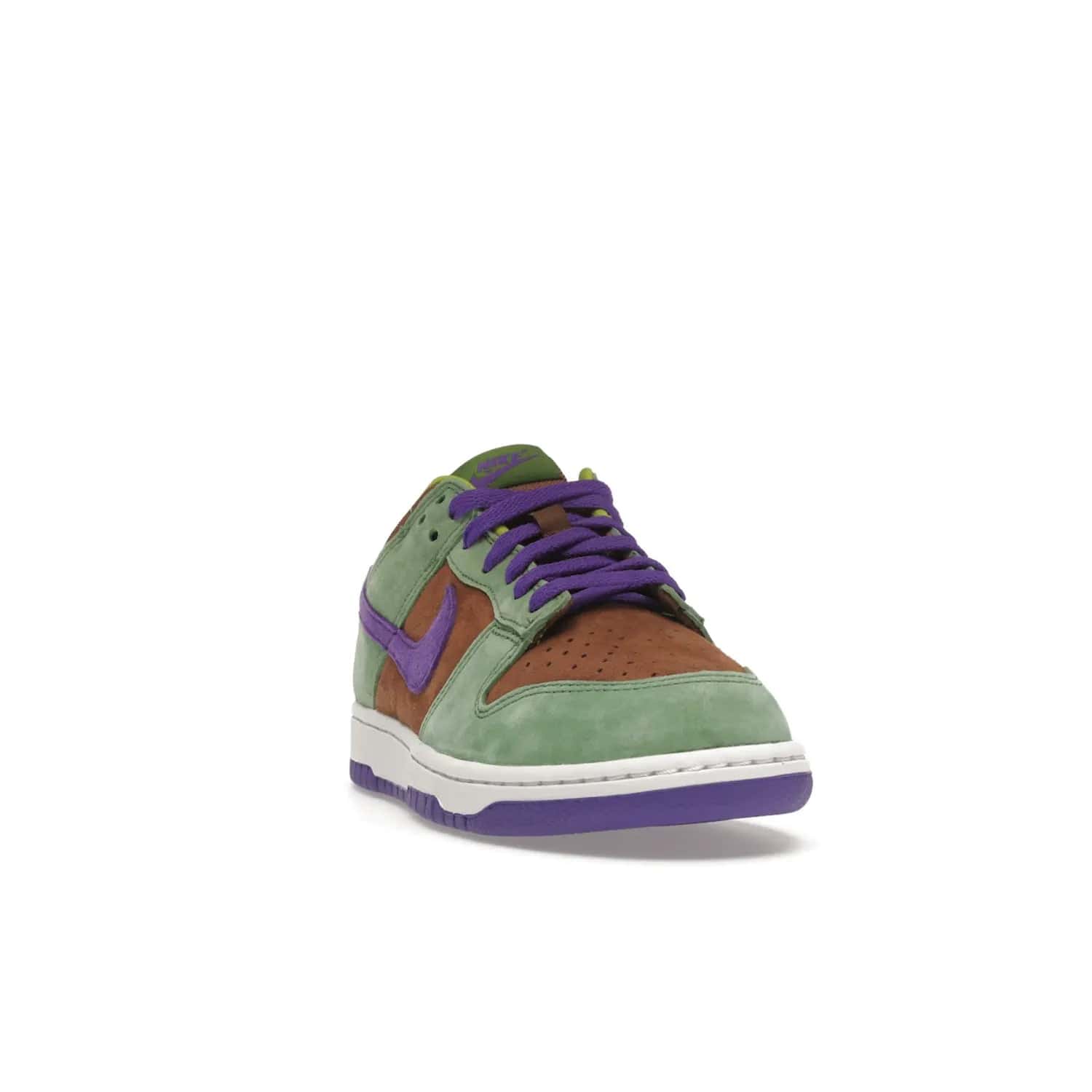 Nike Dunk Low Veneer (2020) - Image 8 - Only at www.BallersClubKickz.com - A classic Nike Dunk Low returns with its OG features. The Veneer/Autumn Green-Deep Purple colorway, mesh tongue, white and purple sole and embroidered heel lettering make this 2020 Sneaker a must-have. Add it to your collection!