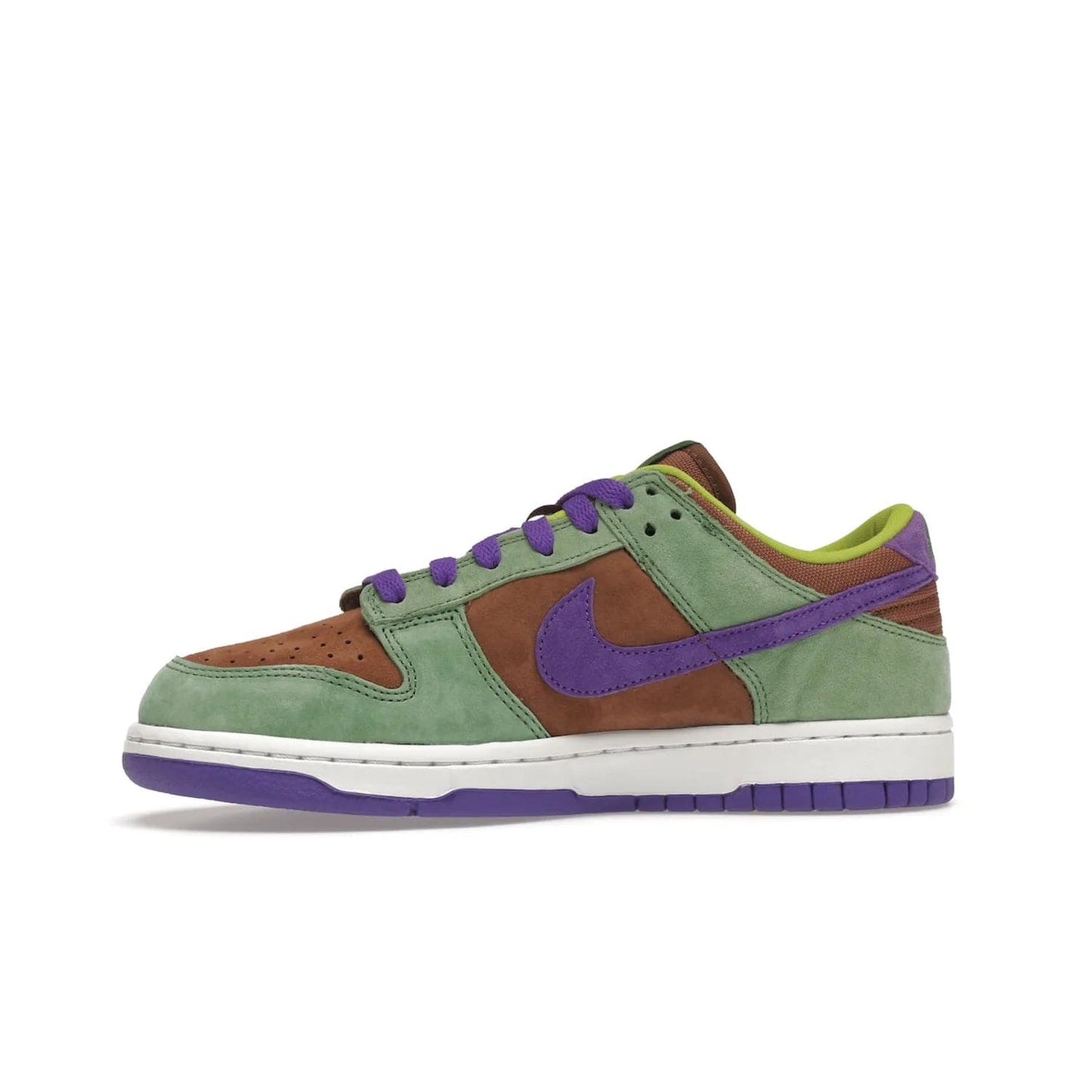 Nike Dunk Low Veneer (2020) - Image 18 - Only at www.BallersClubKickz.com - A classic Nike Dunk Low returns with its OG features. The Veneer/Autumn Green-Deep Purple colorway, mesh tongue, white and purple sole and embroidered heel lettering make this 2020 Sneaker a must-have. Add it to your collection!